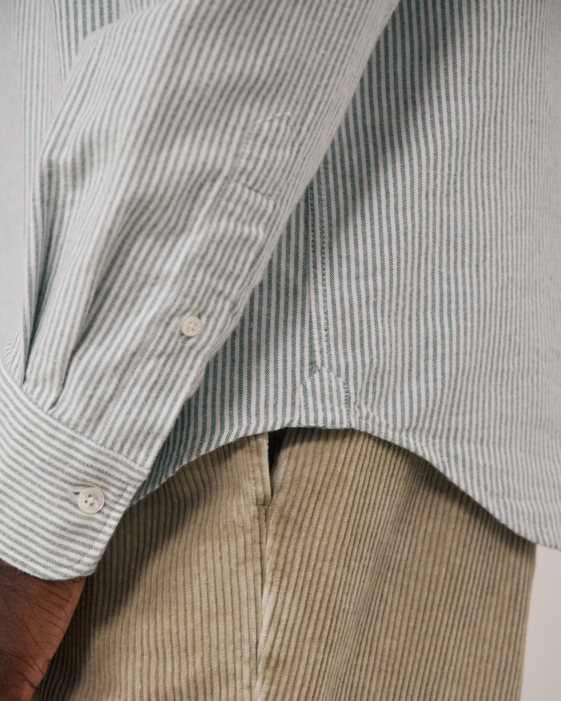Chemise Homme en Oxford Brossé à Rayures Vert Pitt