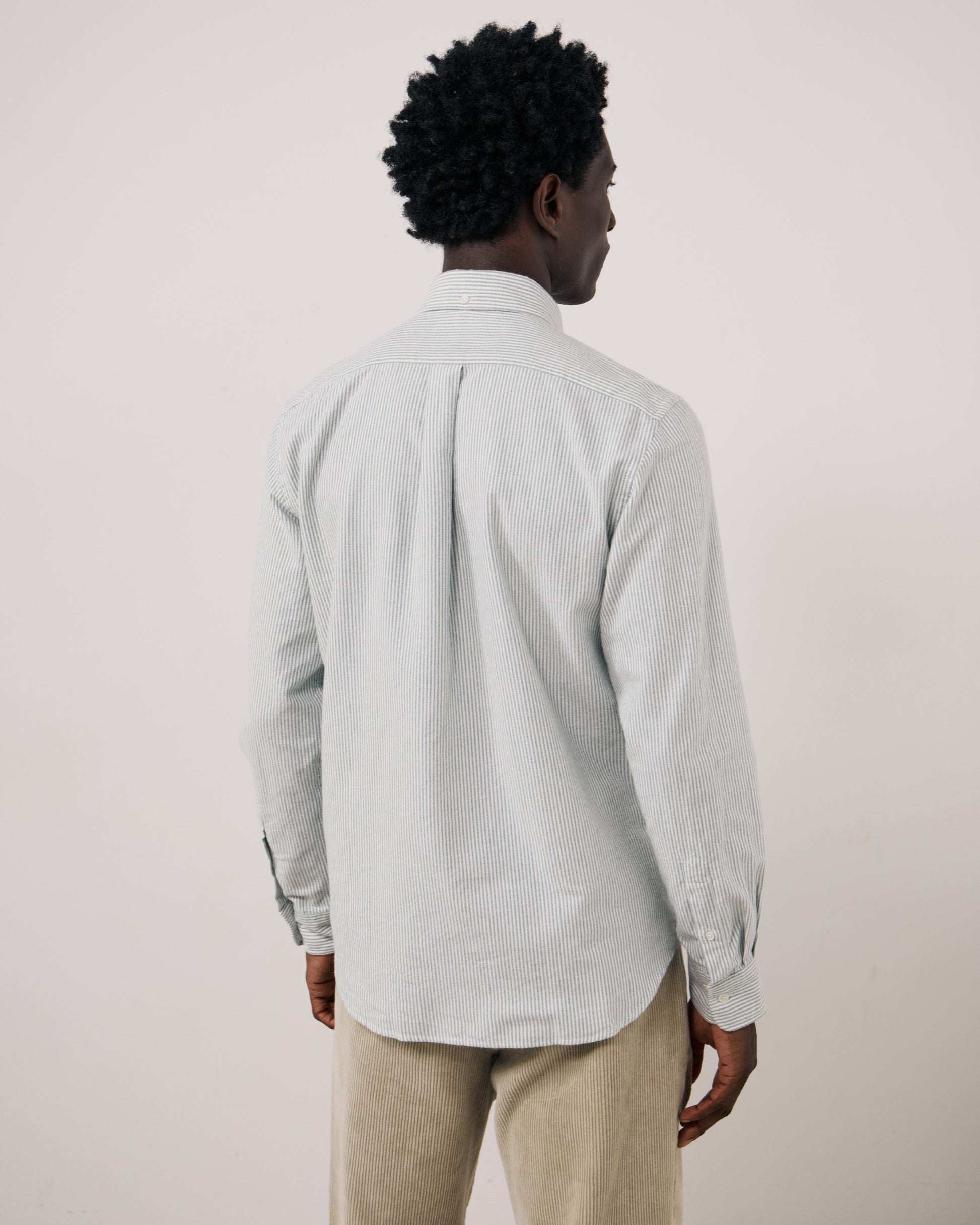 Chemise Homme en Oxford Brossé à Rayures Vert Pitt