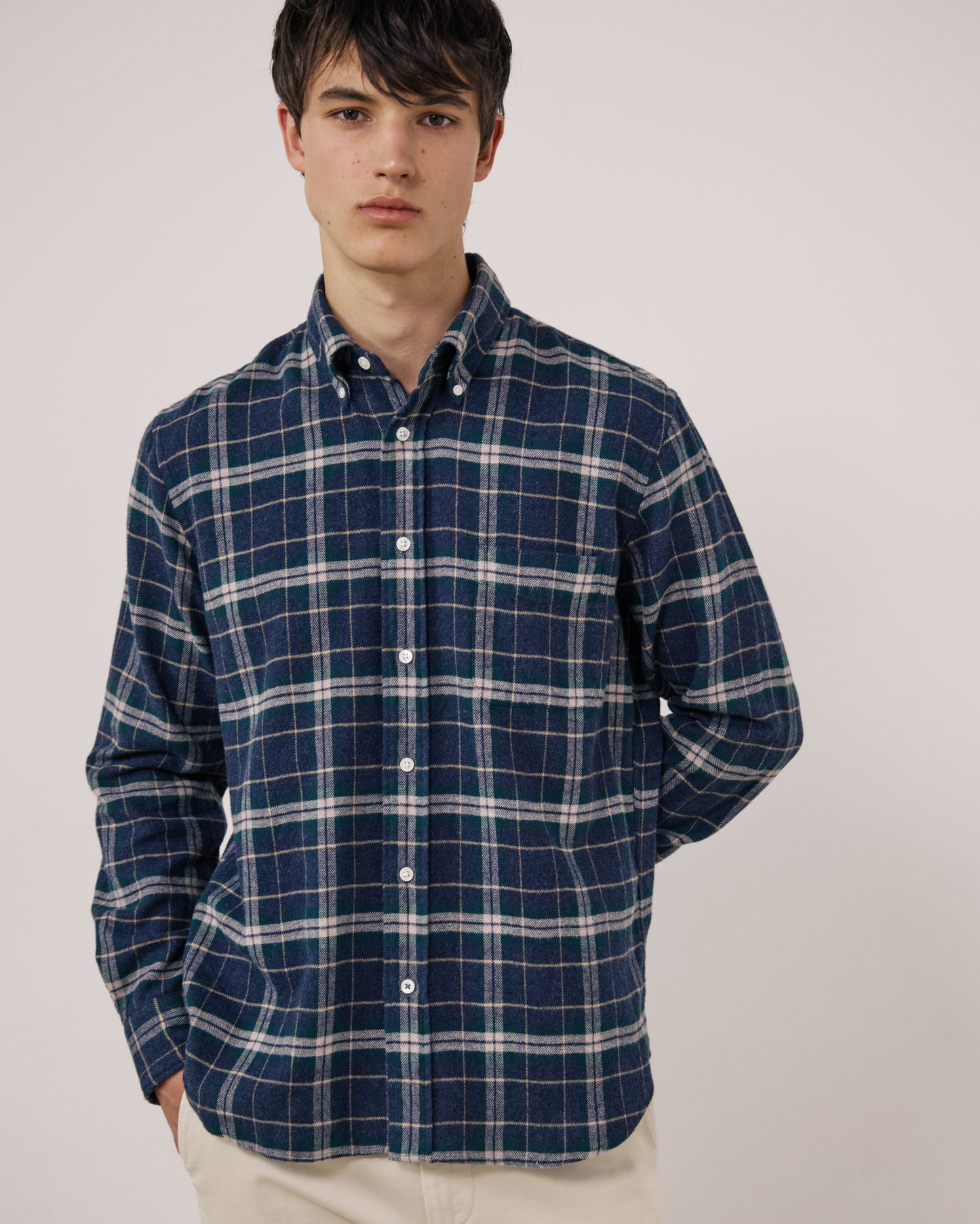 Chemise Homme en Flanelle à Carreaux Bleu & Vert Pitt