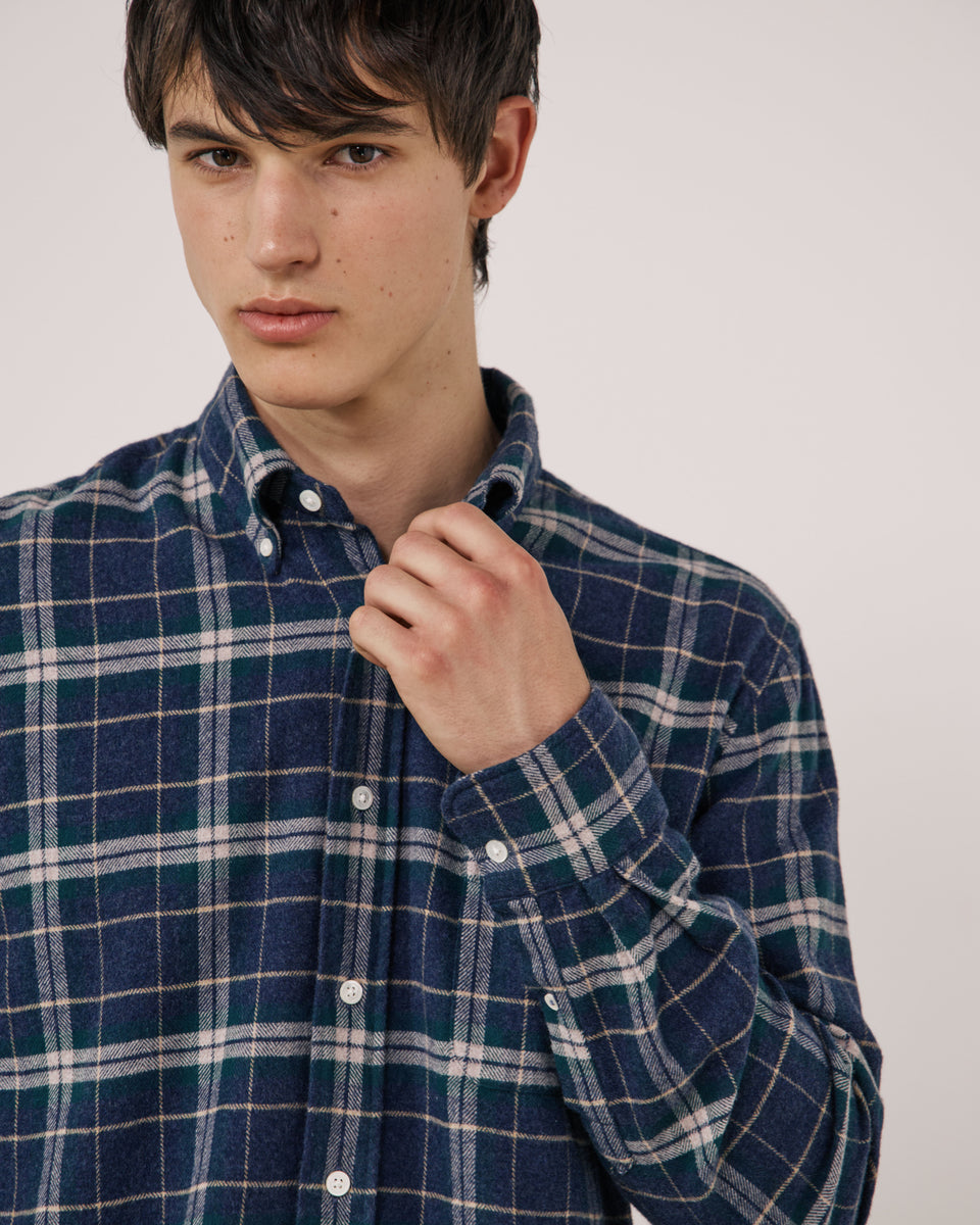 Camisa de franela a cuadros azul y verde para hombre Pitt - Image 3