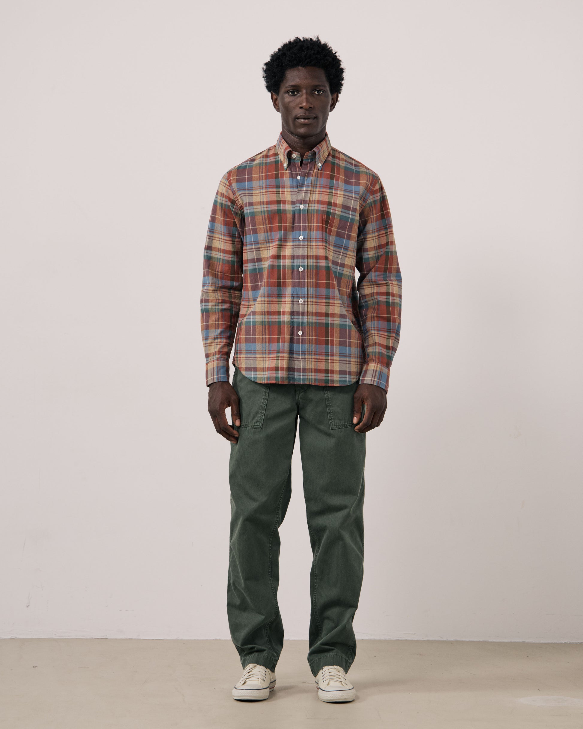 Chemise Homme en Coton à Carreaux Rouge Pitt