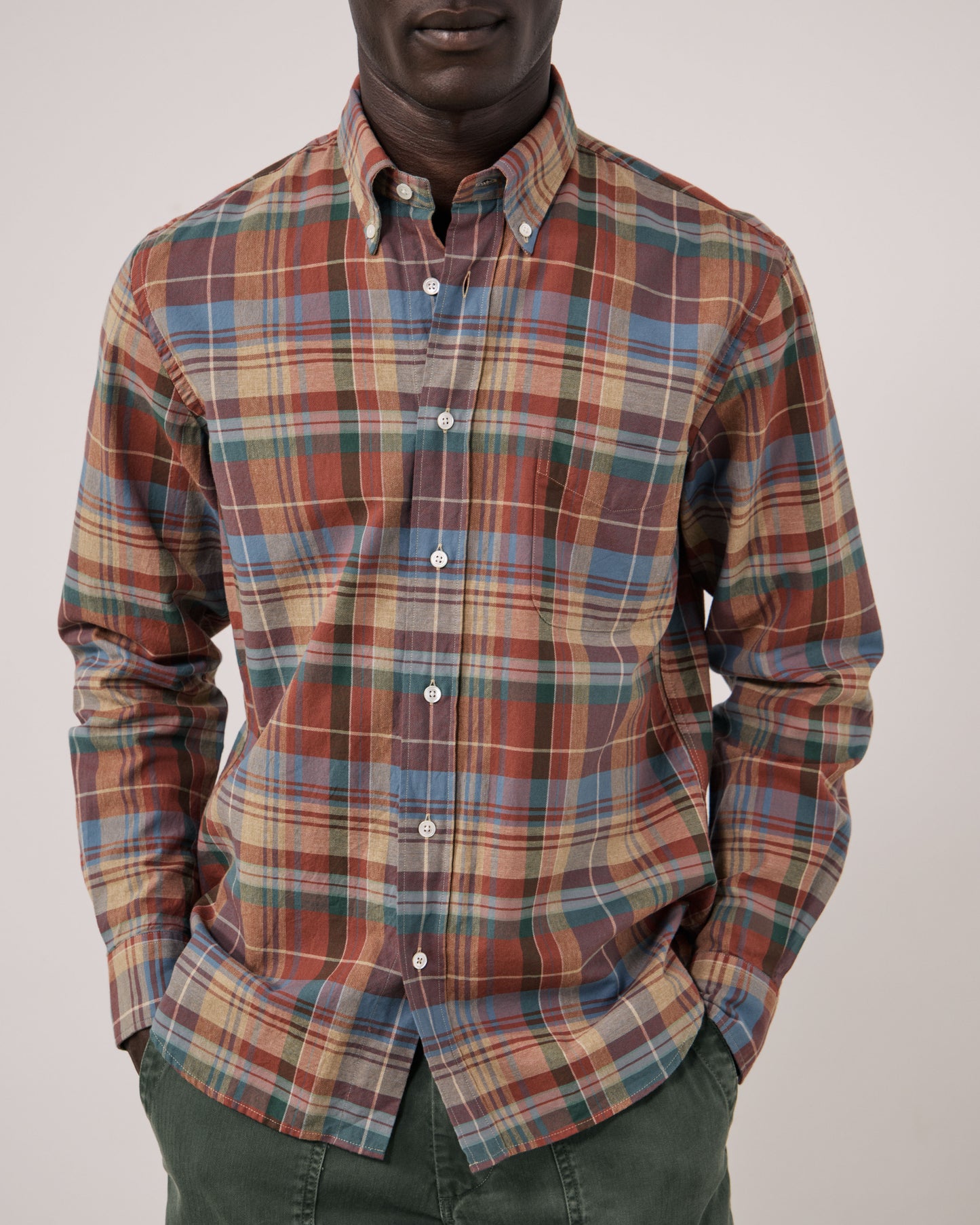 Chemise Homme en Coton à Carreaux Rouge Pitt