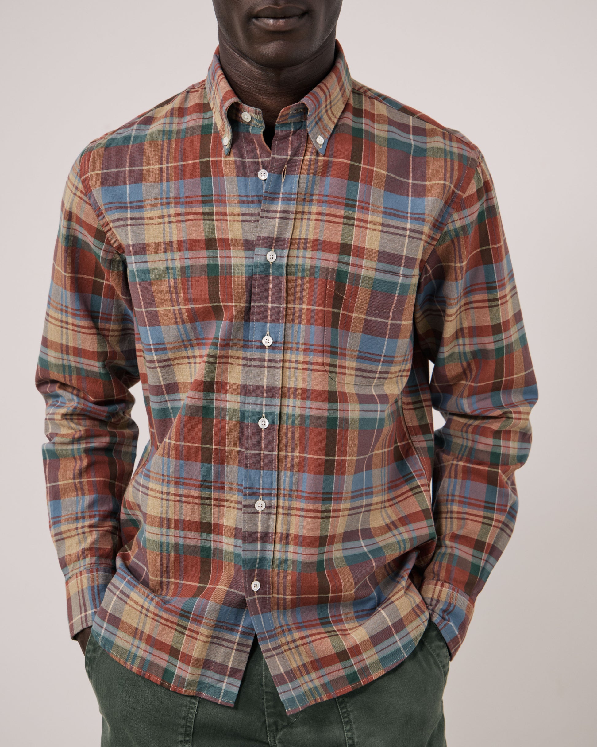 Chemise Homme en Coton à Carreaux Rouge Pitt