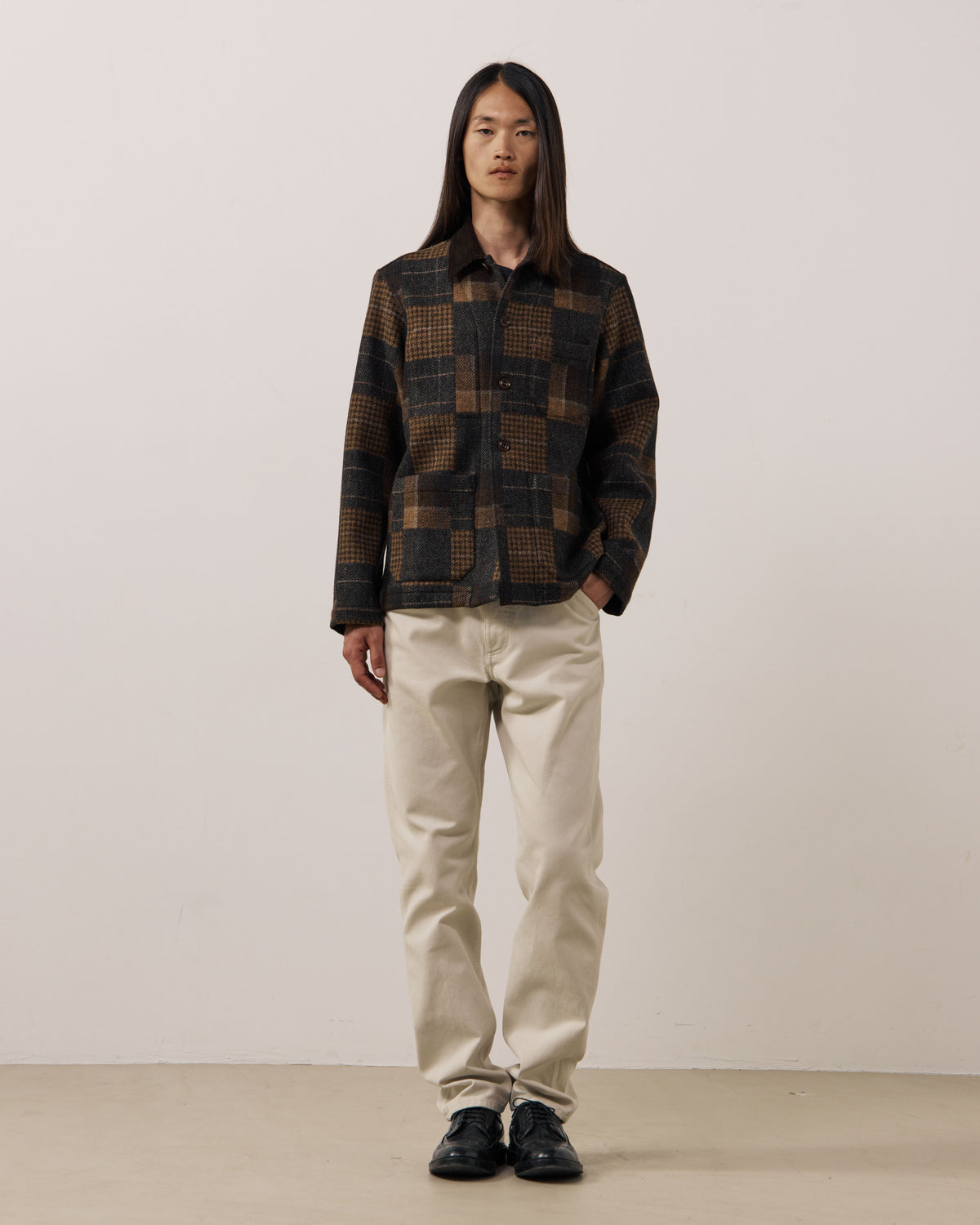 Veste Homme en Laine Patchwork à Carreaux Marron Perry