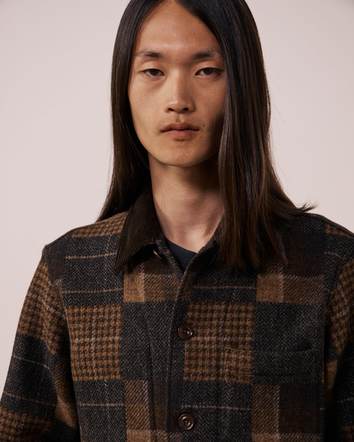 Veste Homme en Laine Patchwork à Carreaux Marron Perry