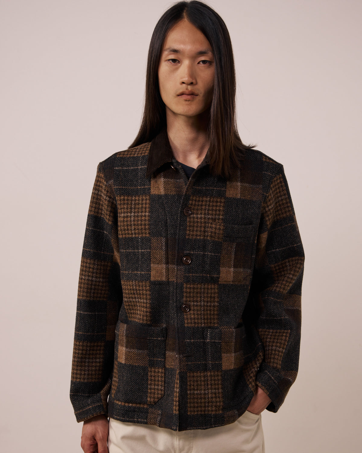 Veste Homme en Laine Patchwork à Carreaux Marron Perry