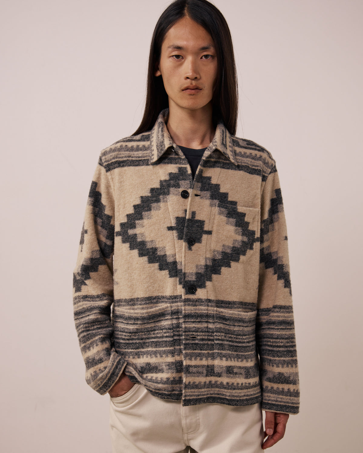 Veste Homme en Laine Vierge Mélangée Ecru & Carbone Perry