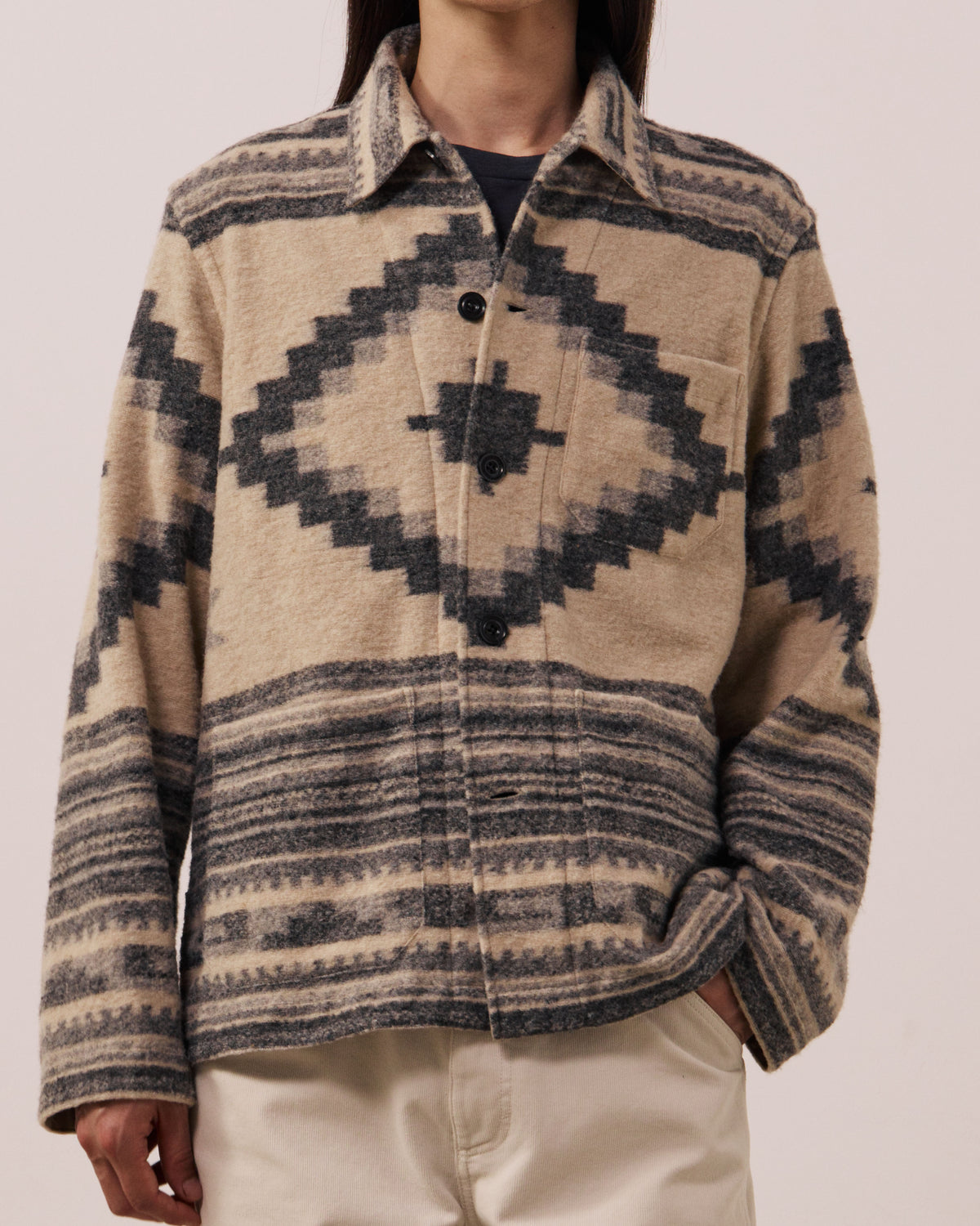 Veste Homme en Laine Vierge Mélangée Ecru & Carbone Perry