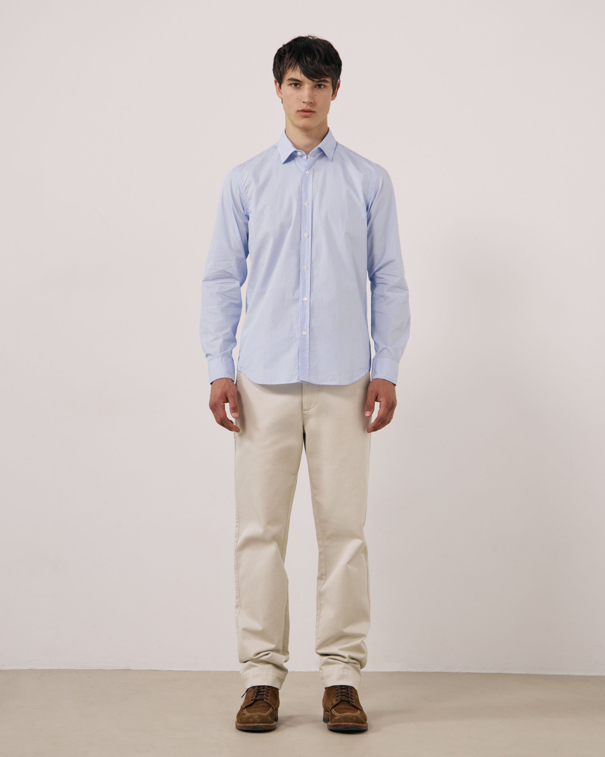 Chemise Homme en Popeline à Rayures Bleu Clair Sammy