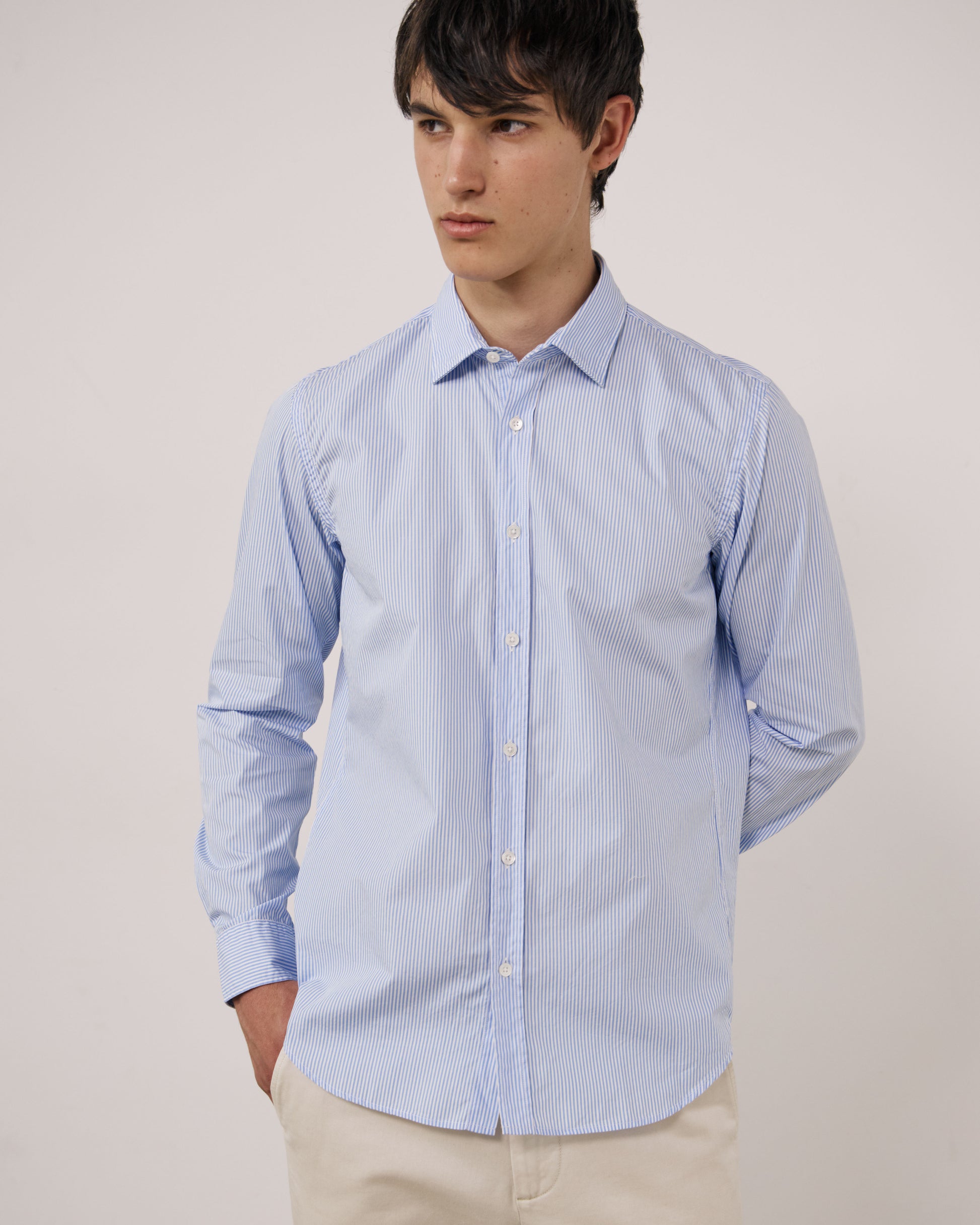 Chemise Homme en Popeline à Rayures Bleu Clair Sammy