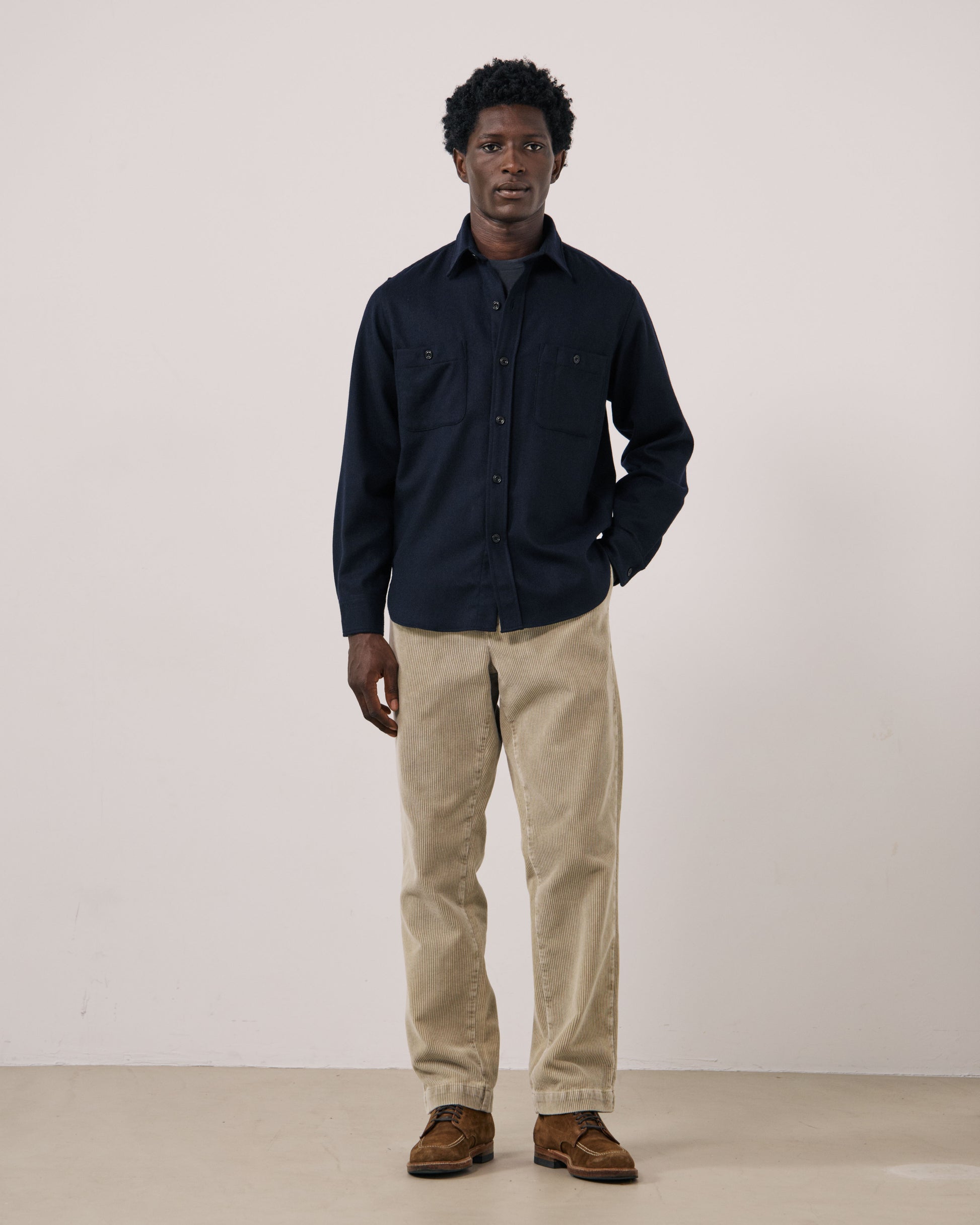 Chemise Homme en Flanelle de laine Bleu Marine Percey