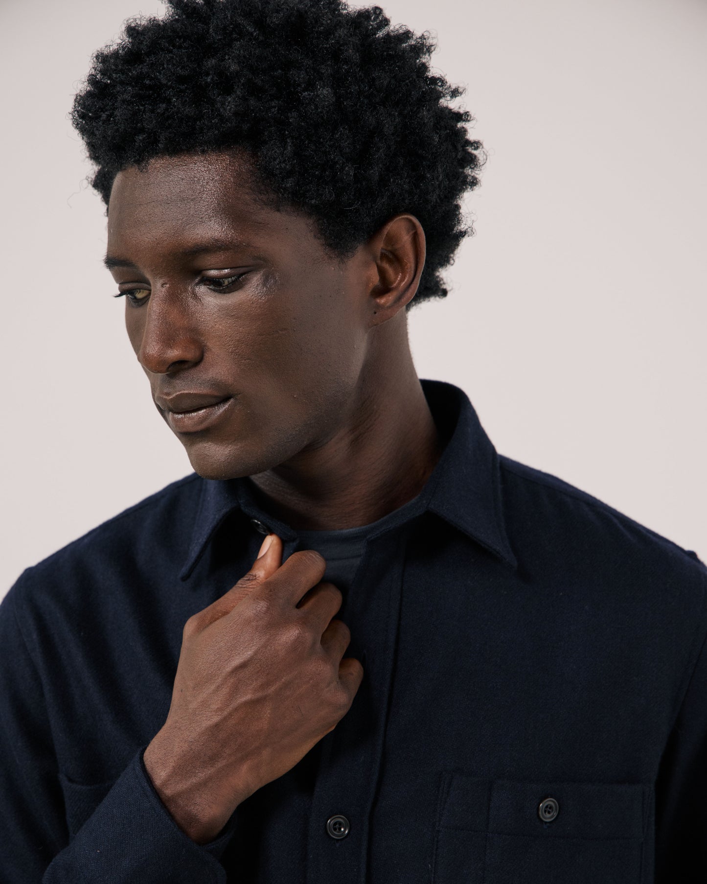 Chemise Homme en Flanelle de laine Bleu Marine Percey