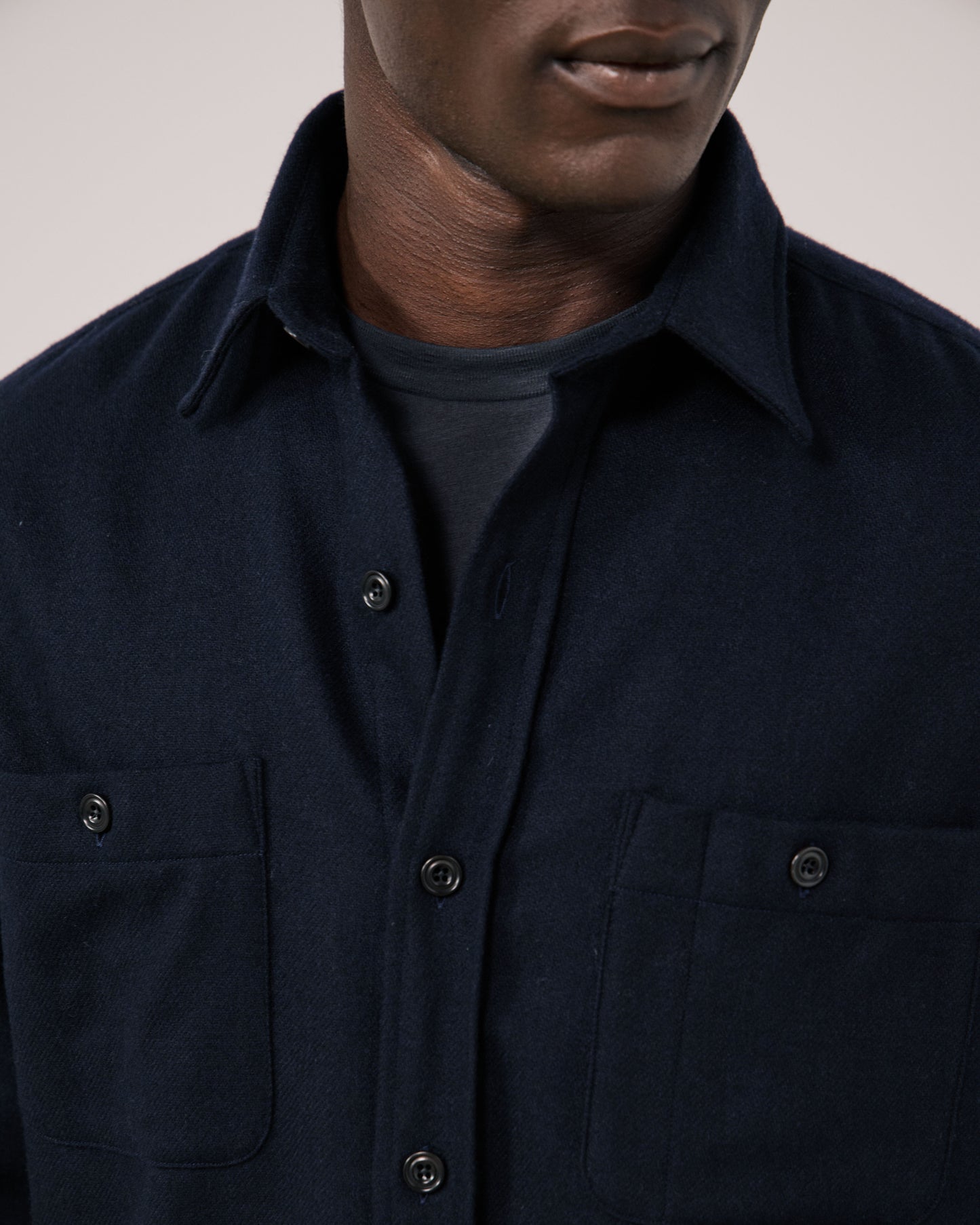 Chemise Homme en Flanelle de laine Bleu Marine Percey