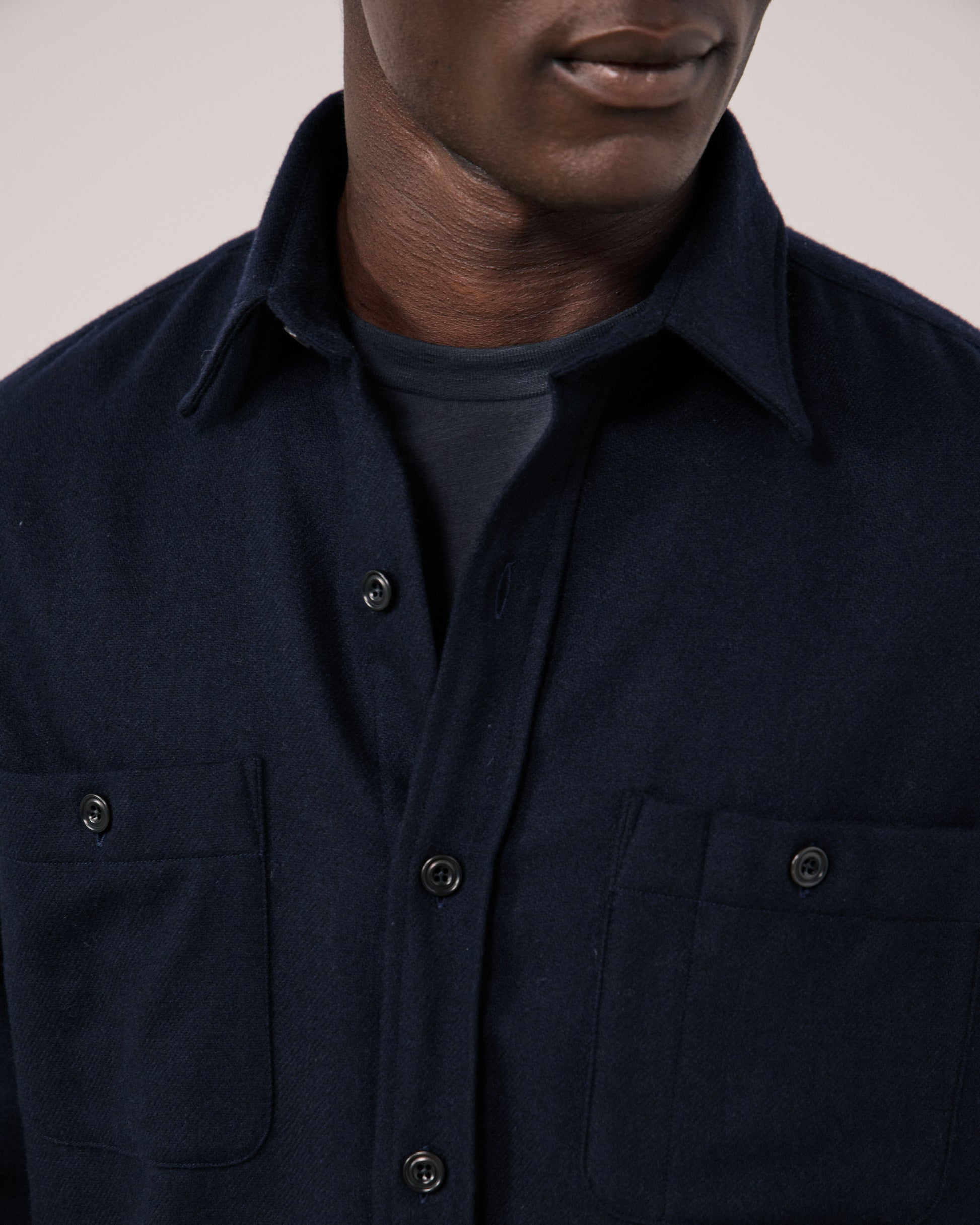 Chemise Homme en Flanelle de laine Bleu Marine Percey