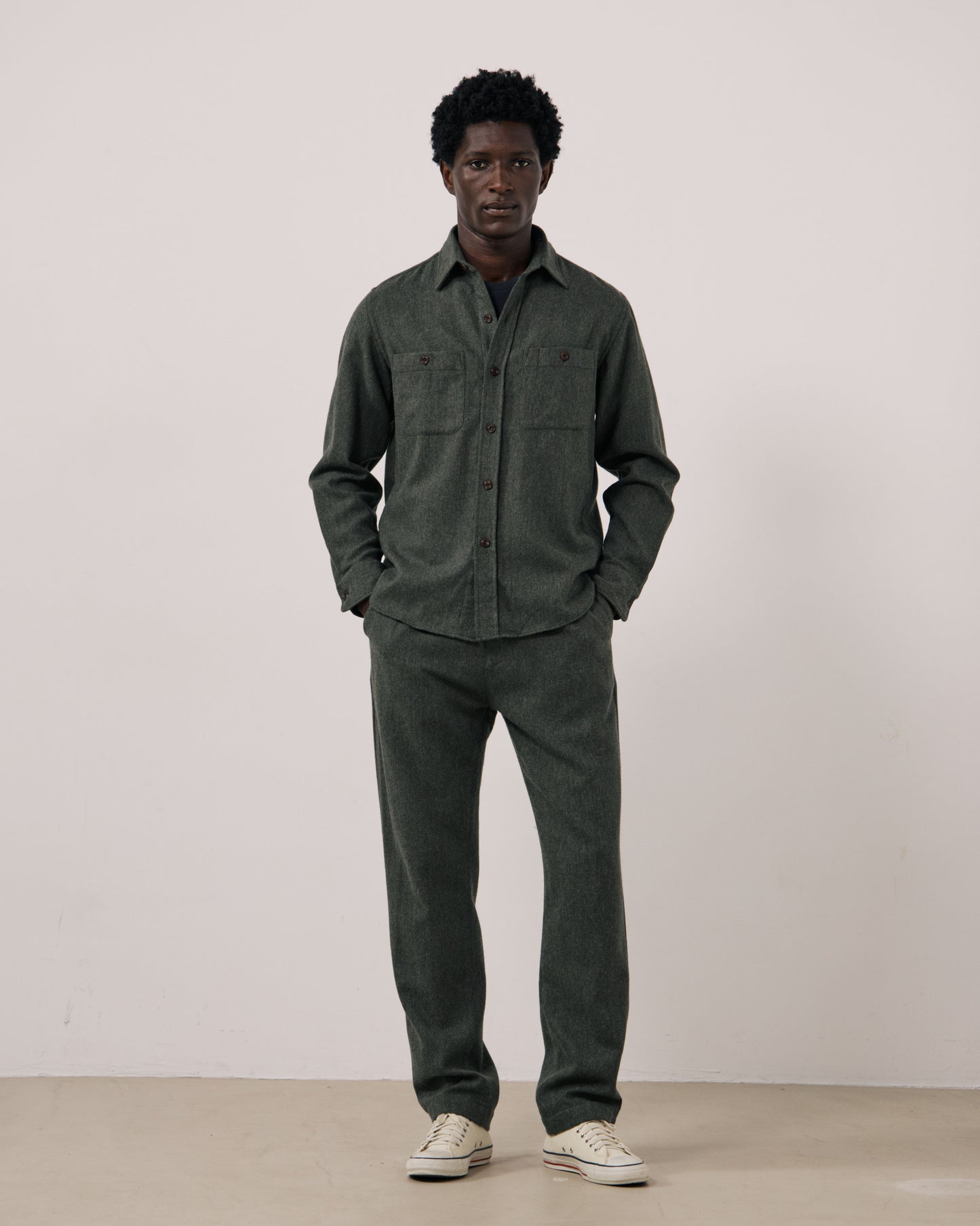 Chemise Homme en Flanelle de laine Vert Militaire Percey