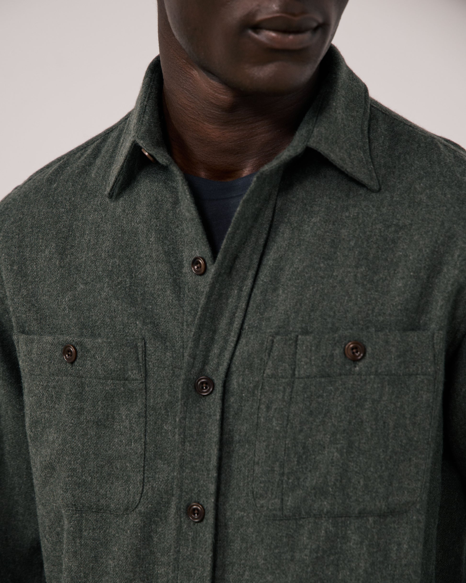 Chemise Homme en Flanelle de laine Vert Militaire Percey