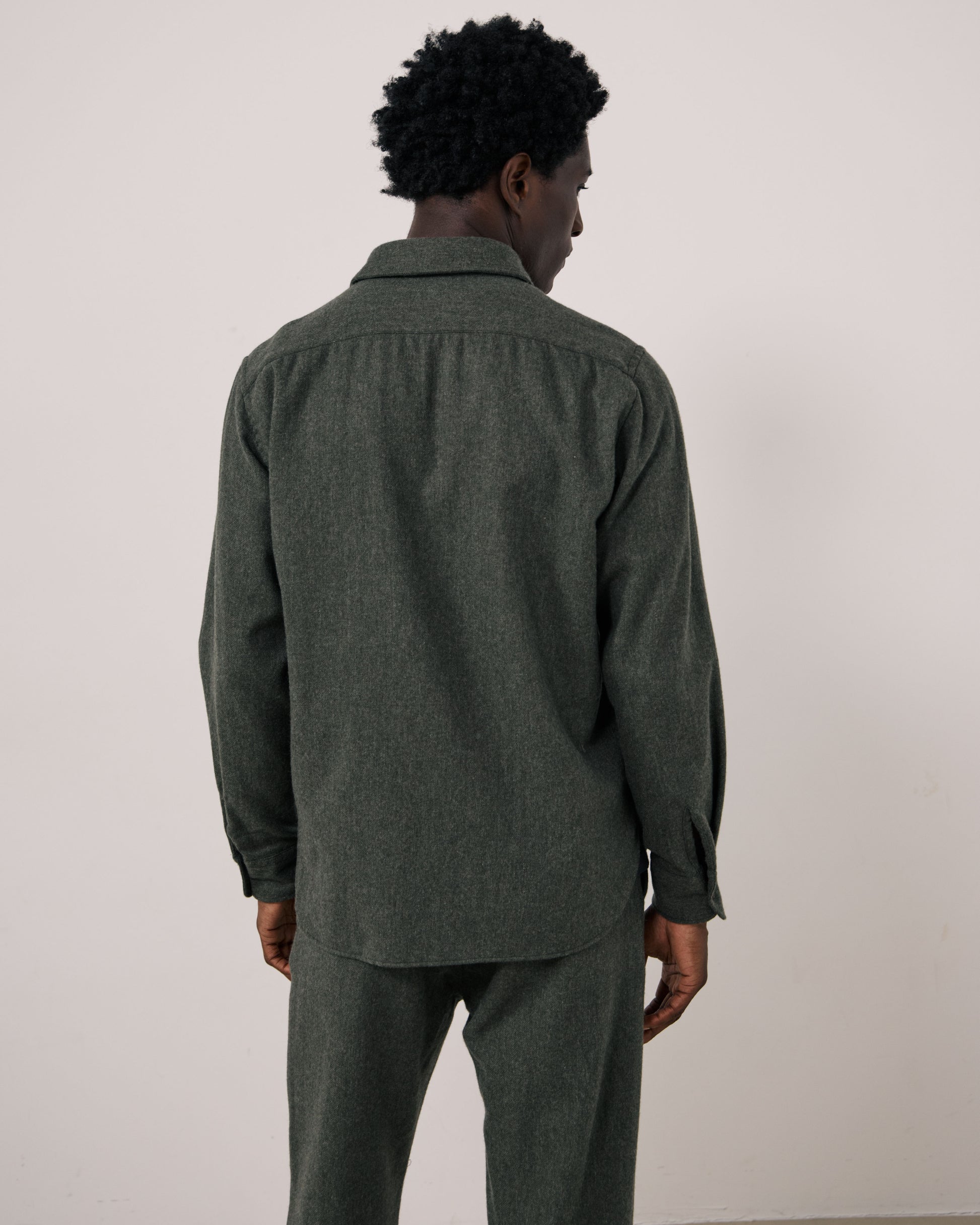 Chemise Homme en Flanelle de laine Vert Militaire Percey