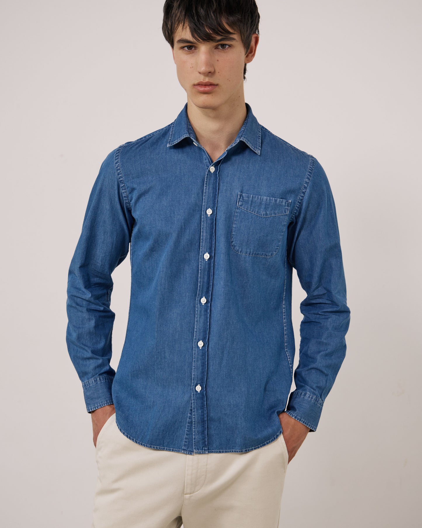 Chemise Homme en Denim Léger Bleu Indigo Storm