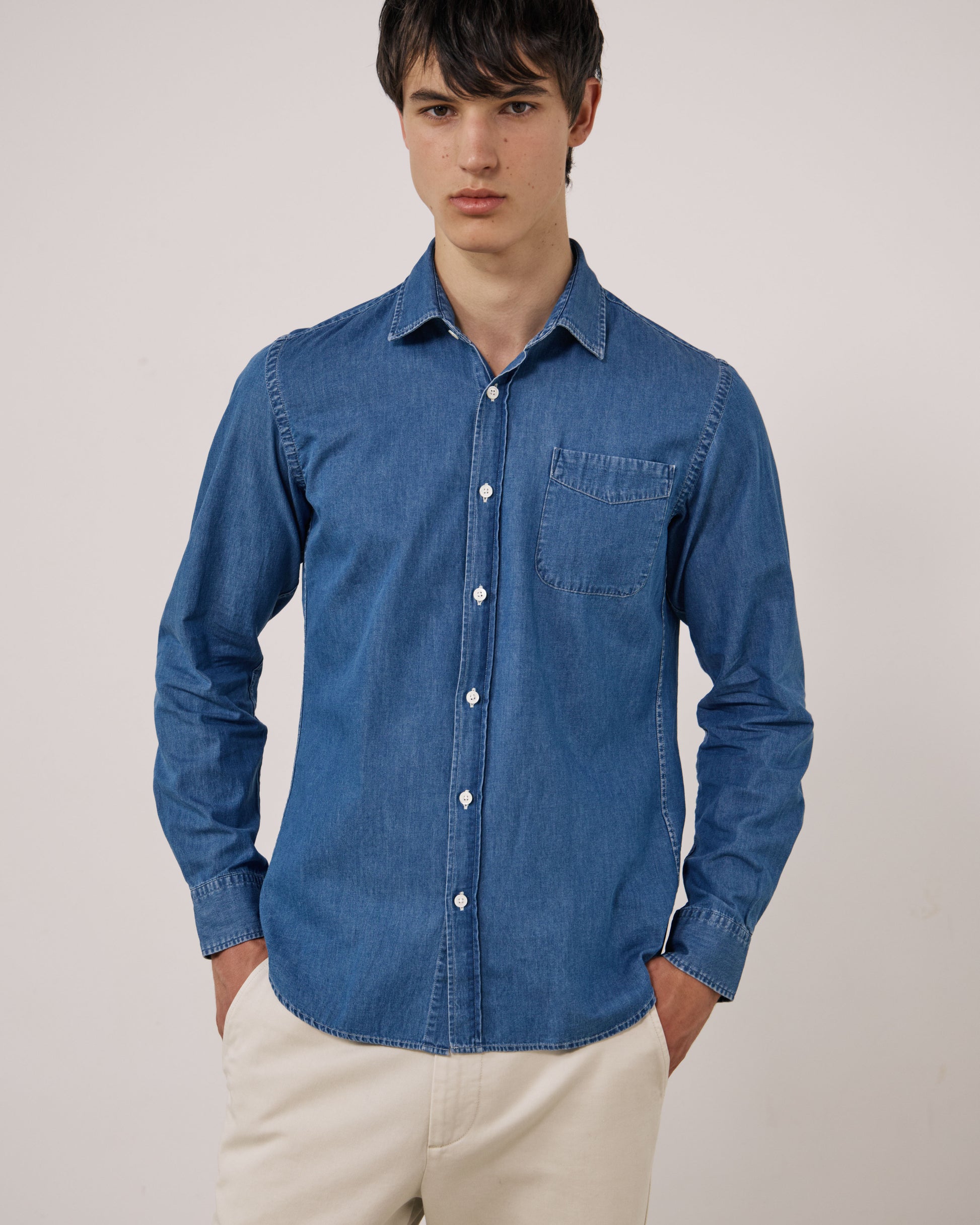 Chemise Homme en Denim Léger Bleu Indigo Storm