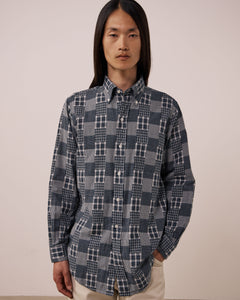 Chemise Homme en Coton Patchwork à Carreaux Carbone Ocbd