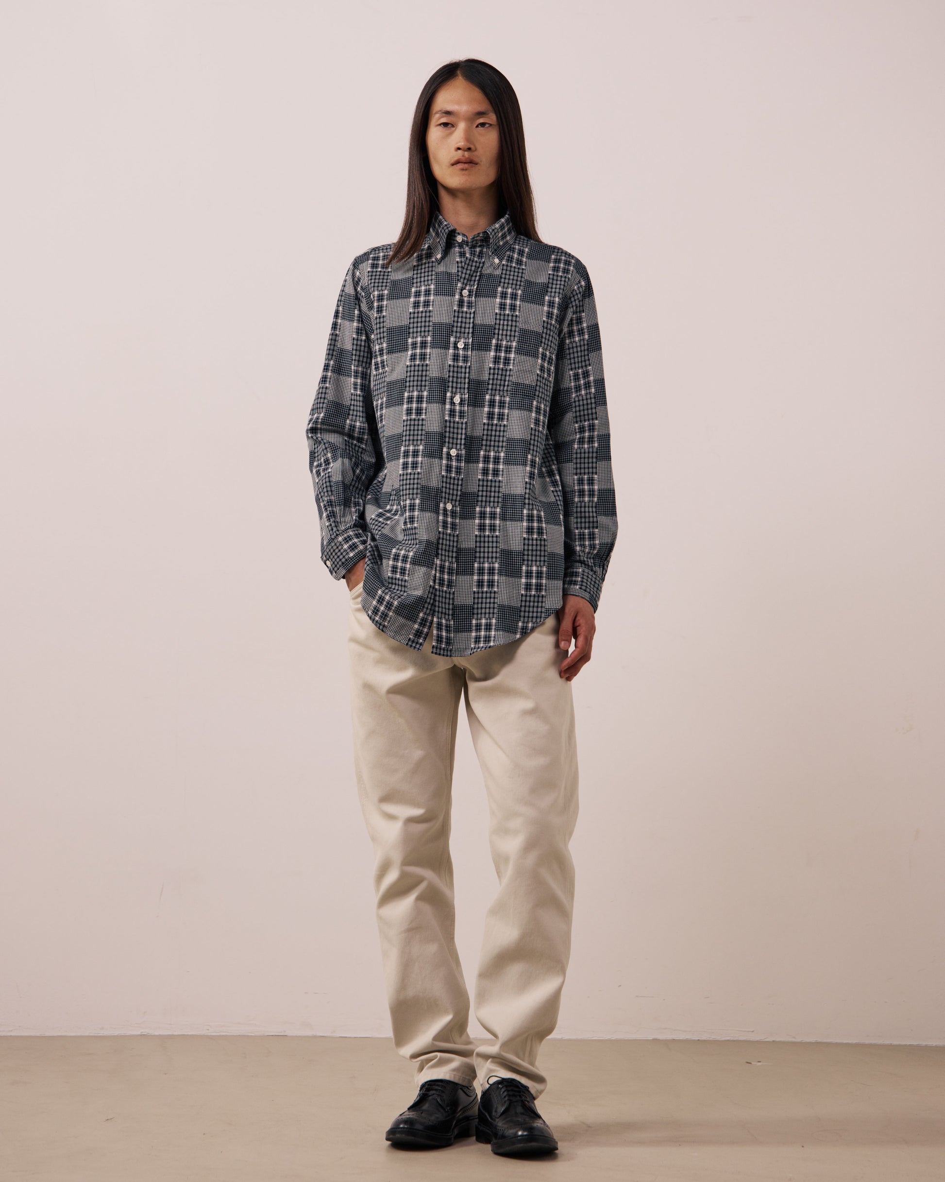 Chemise Homme en Coton Patchwork à Carreaux Carbone Ocbd