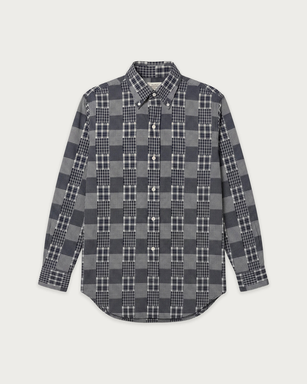 Camisa de algodón patchwork a cuadros carbón para hombre OCBD