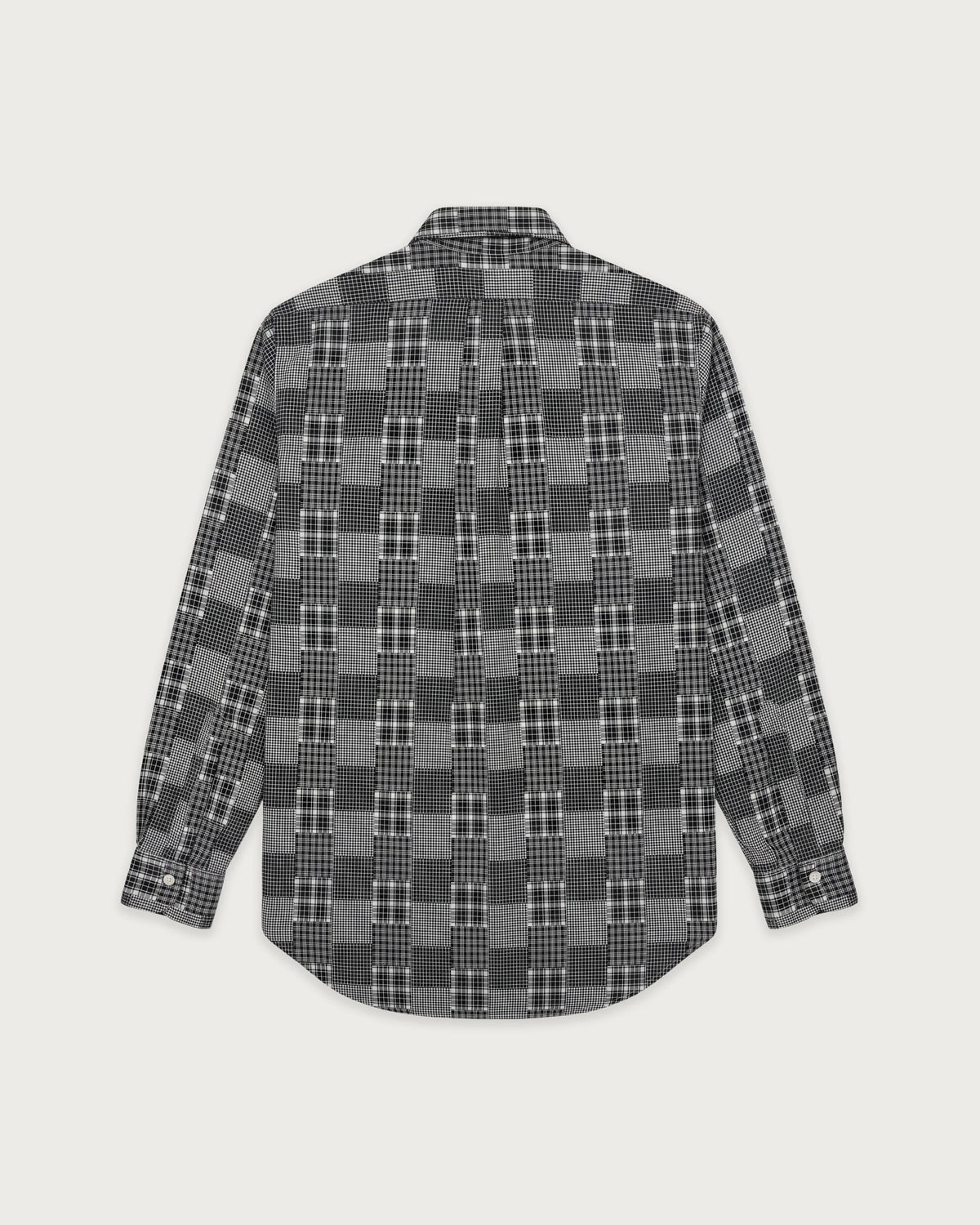 Camisa de algodón patchwork a cuadros carbón para hombre OCBD