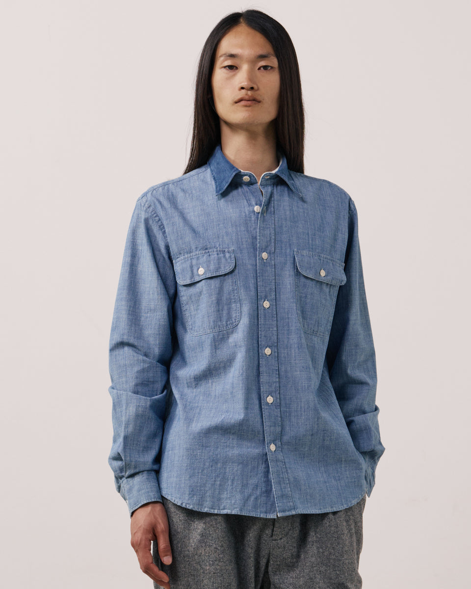 Herrenhemd aus Chambray in Indigo Blau Paxi - Image principale