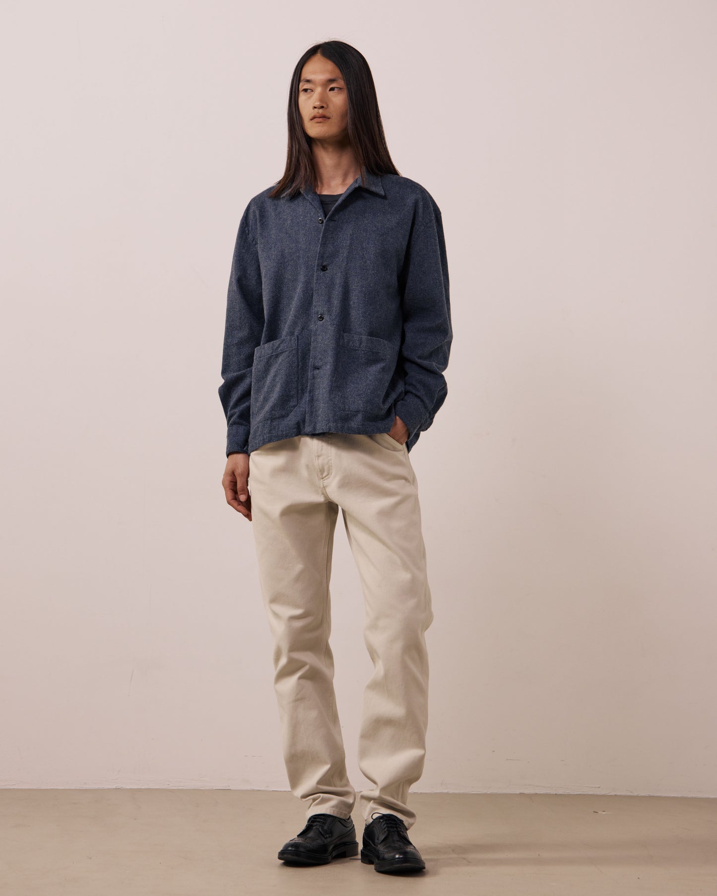 Chemise Homme en Coton Double Face Bleu Marine Flint