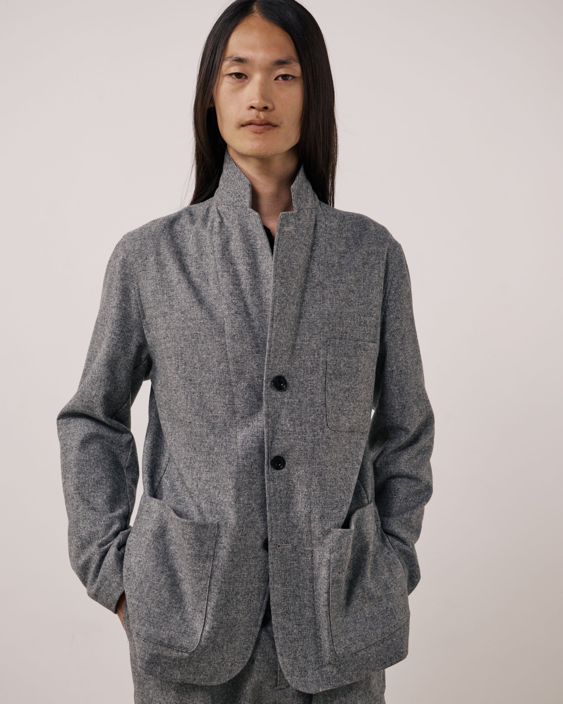 Veste Homme en Flanelle de Laine à Carreaux Gris Jonbee