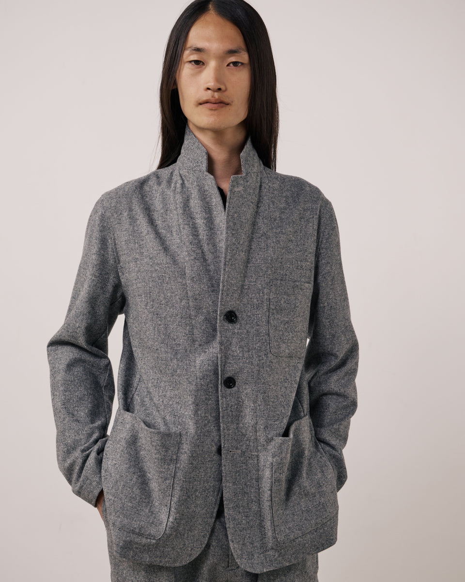 Chaqueta de franela de lana a cuadros gris para hombre Jonbee - Image 3