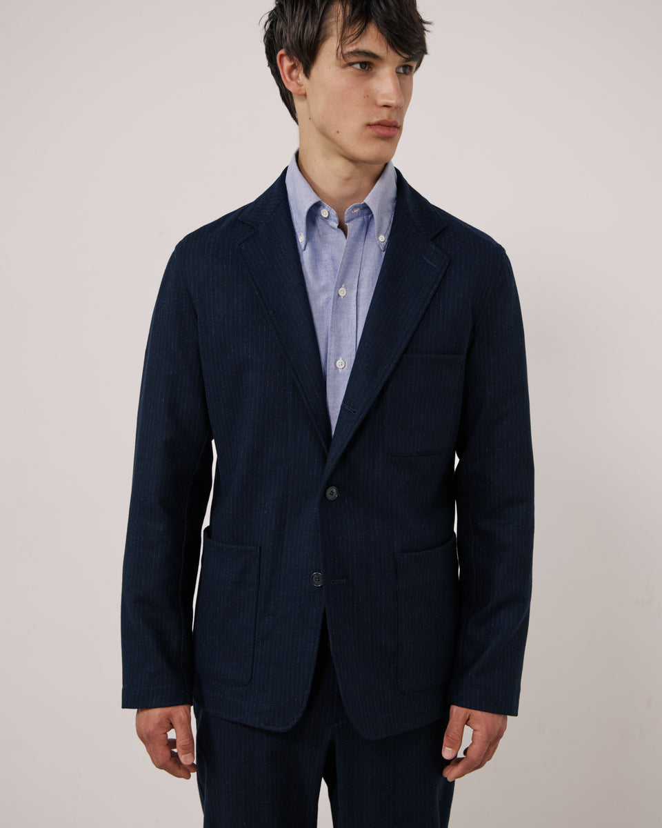 Jonbee Men's Navy Blue Striped Wool Flannel Jacket - Image principale