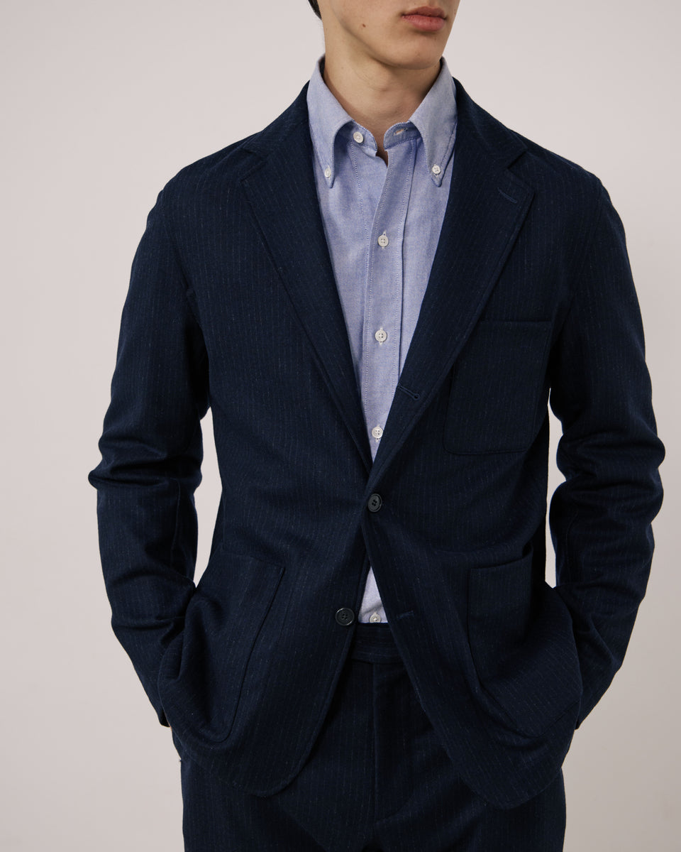 Jonbee Men's Navy Blue Striped Wool Flannel Jacket - Image 3