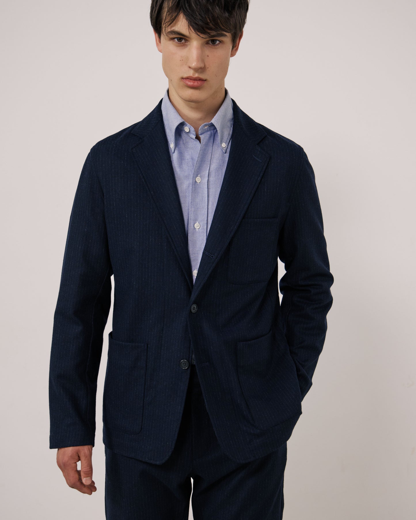 Veste Homme en Flanelle de Laine à Rayures Bleu Marine Jonbee