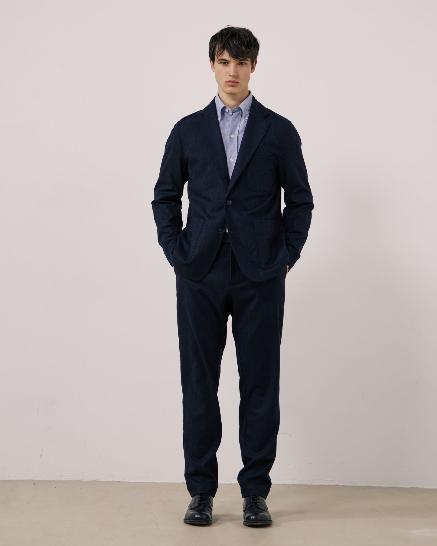 Veste Homme en Flanelle de Laine à Rayures Bleu Marine Jonbee
