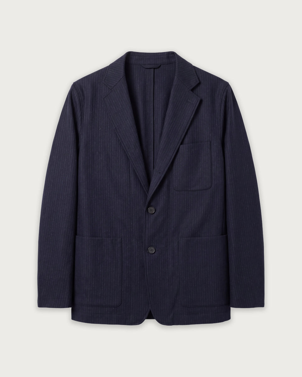 Jonbee Men's Navy Blue Striped Wool Flannel Jacket - Image 3