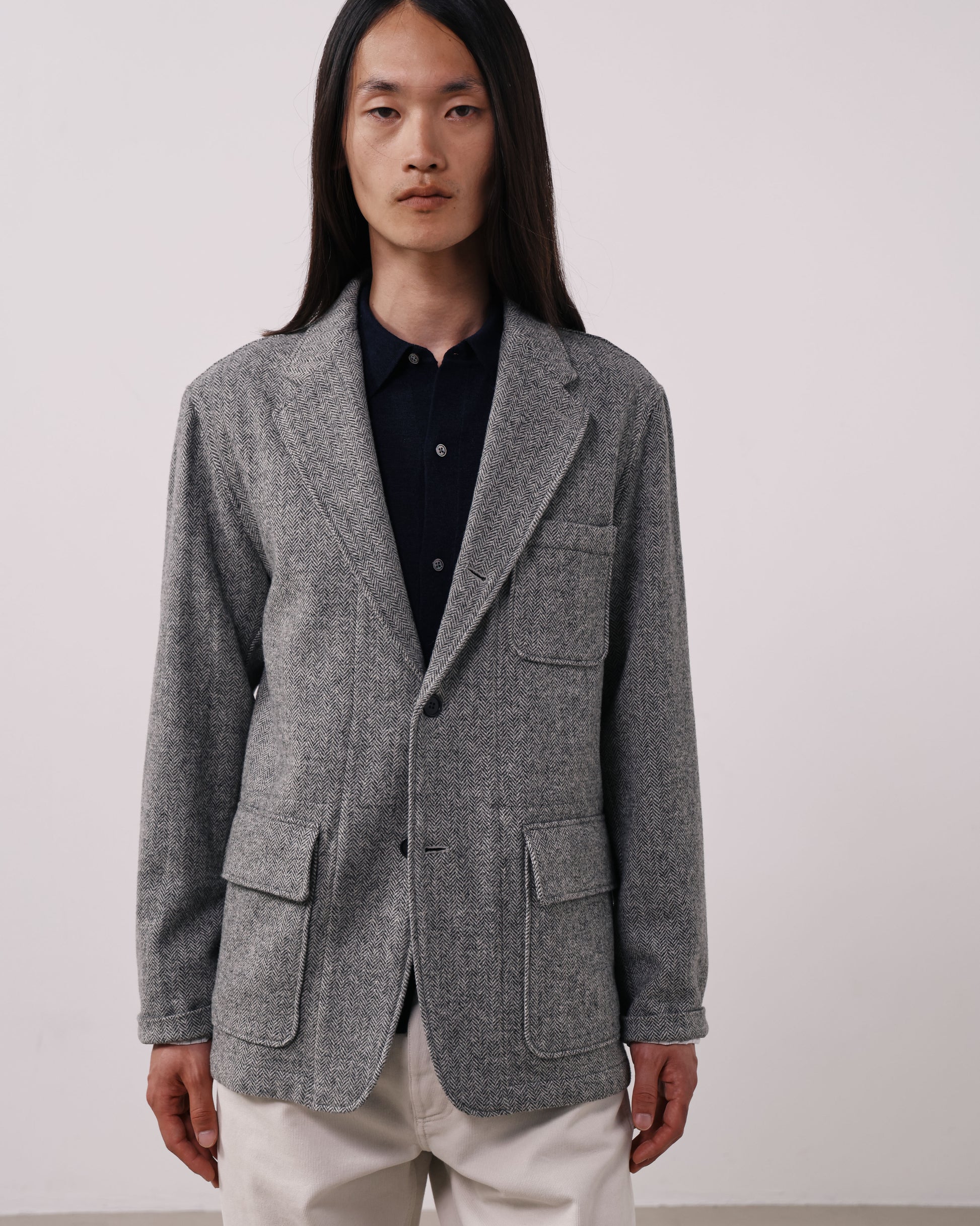 Veste Homme en Laine à Chevrons Gris Joey