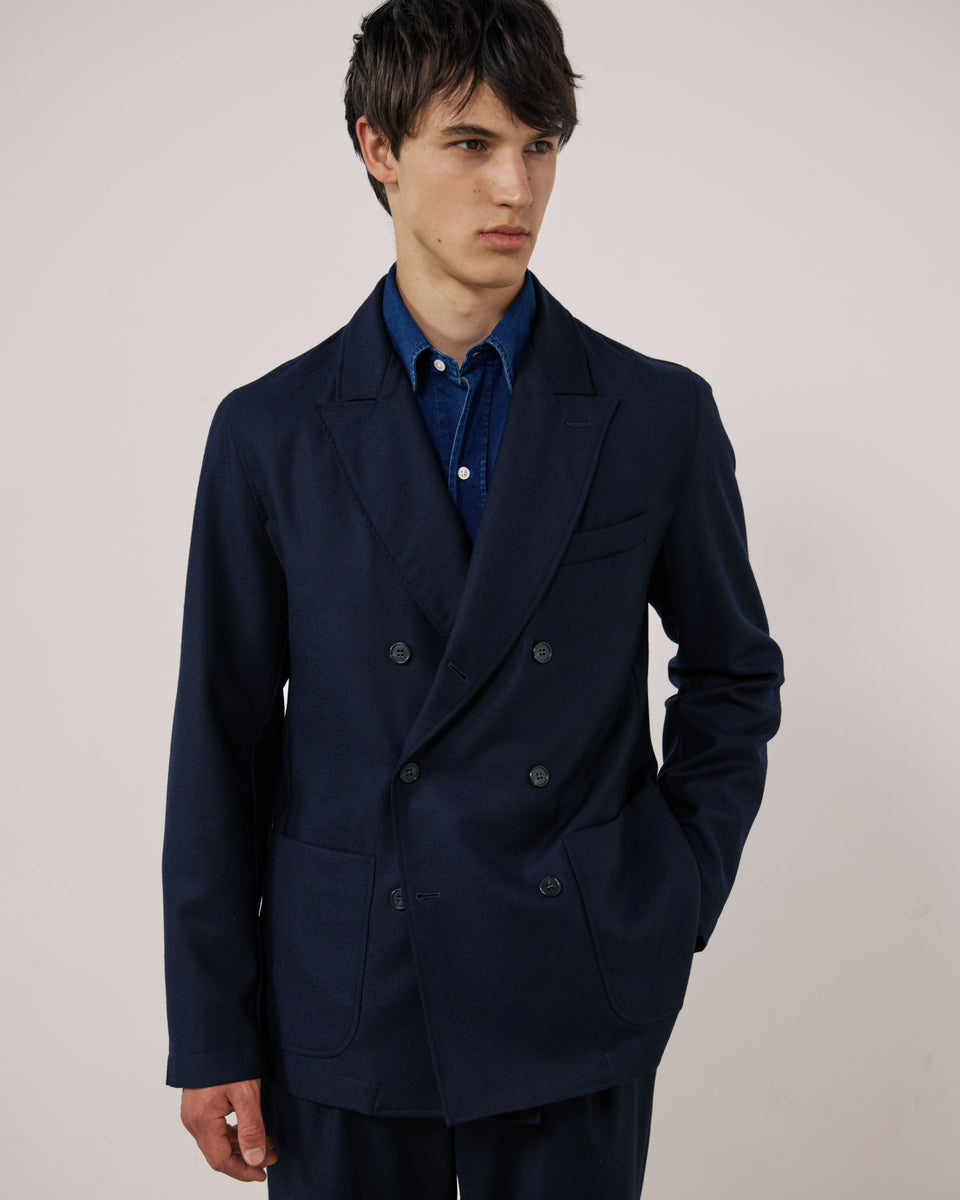 Jarod Men's Navy Blue Virgin Wool Flannel Jacket - Image principale