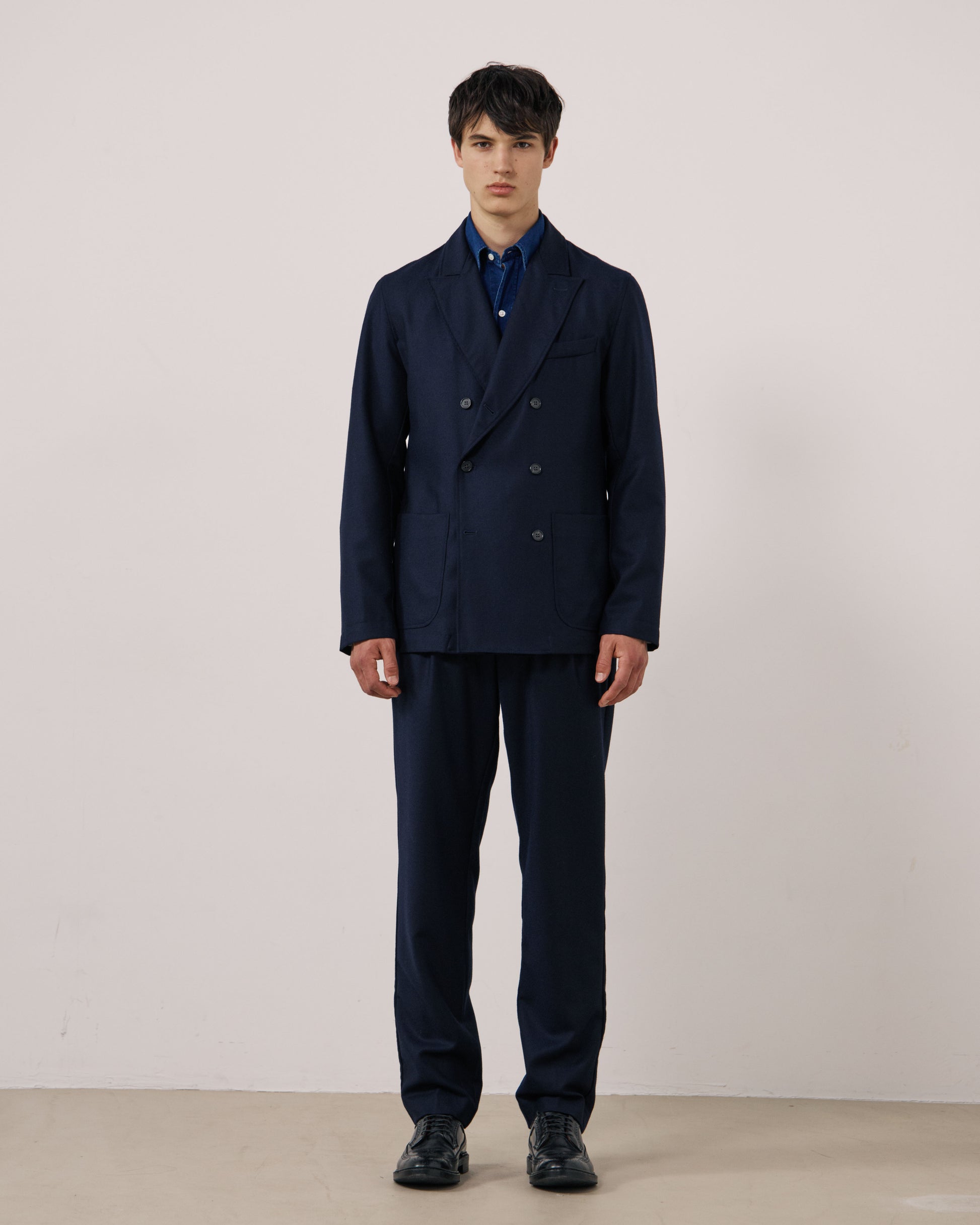 Veste Homme en Flanelle de Laine Vierge Bleu Marine Jarod