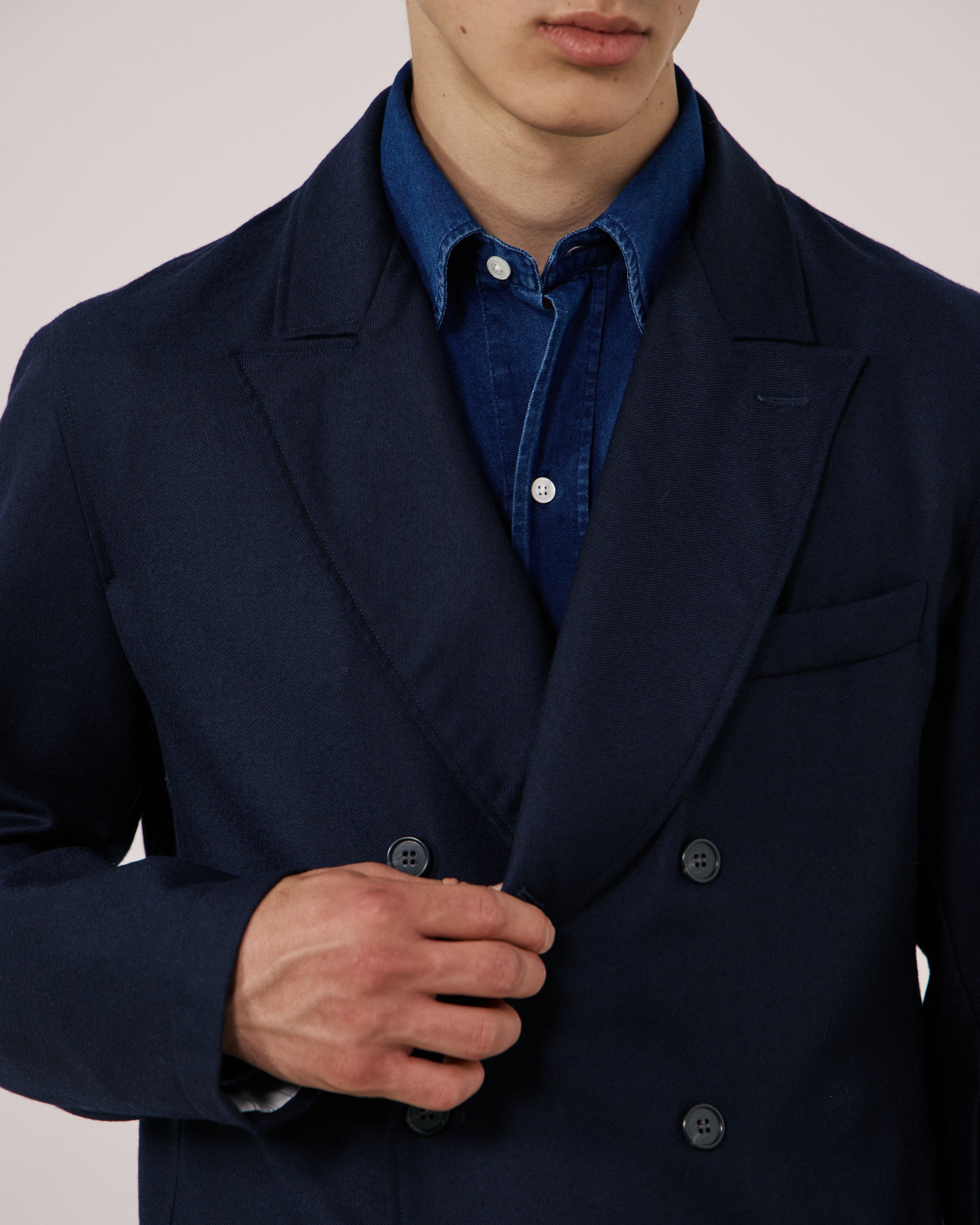 Veste Homme en Flanelle de Laine Vierge Bleu Marine Jarod