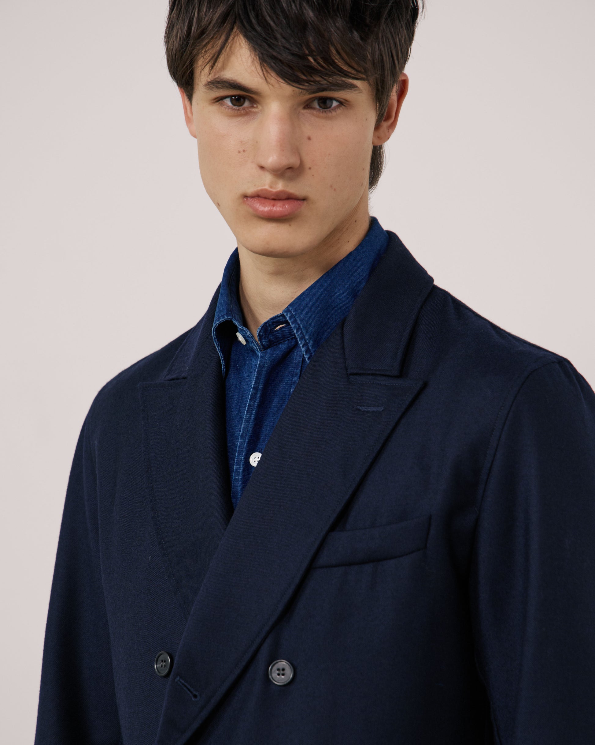 Veste Homme en Flanelle de Laine Vierge Bleu Marine Jarod