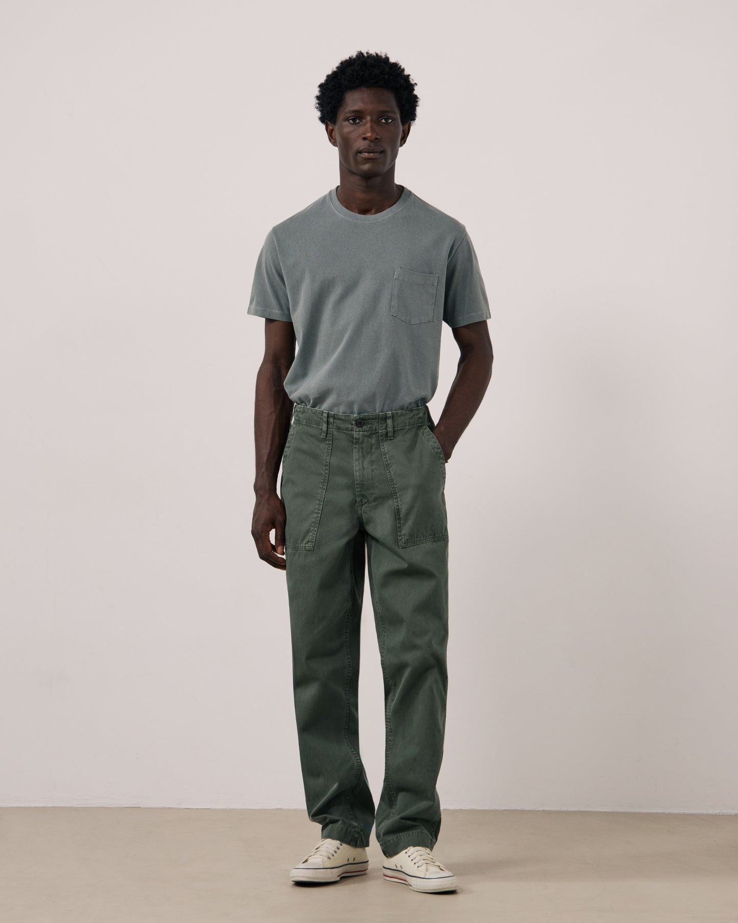 Pantalon Homme en Coton à Chevrons Vert Militaire Fatigue