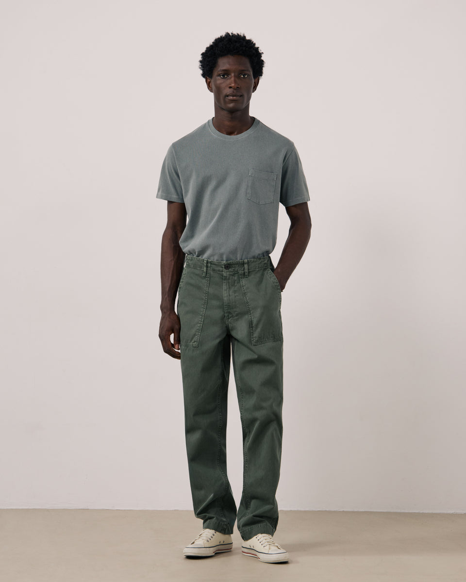 Fatigue Men's Military Green Herringbone Cotton Pants - Image principale