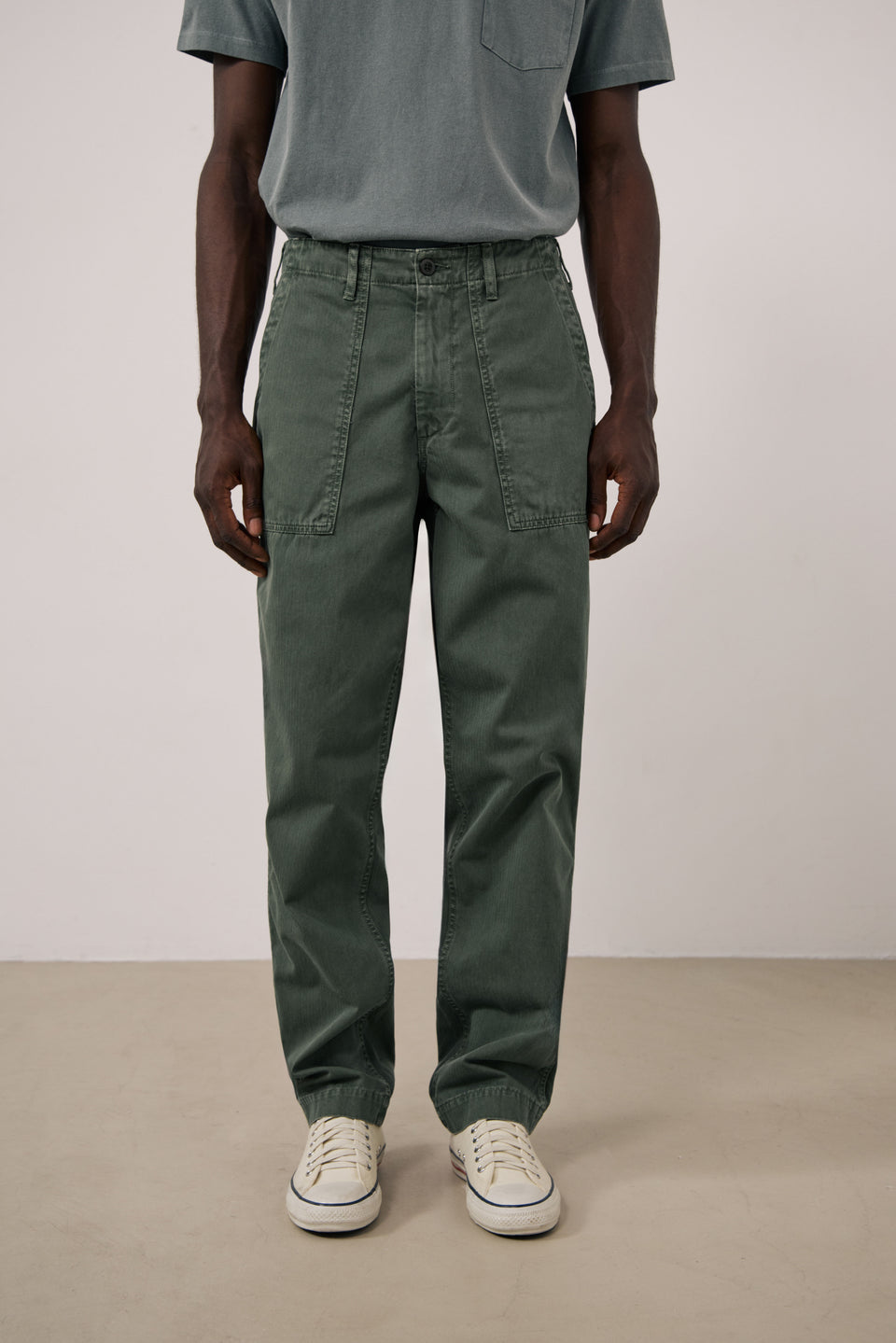 Fatigue Men's Military Green Herringbone Cotton Pants - Image 2