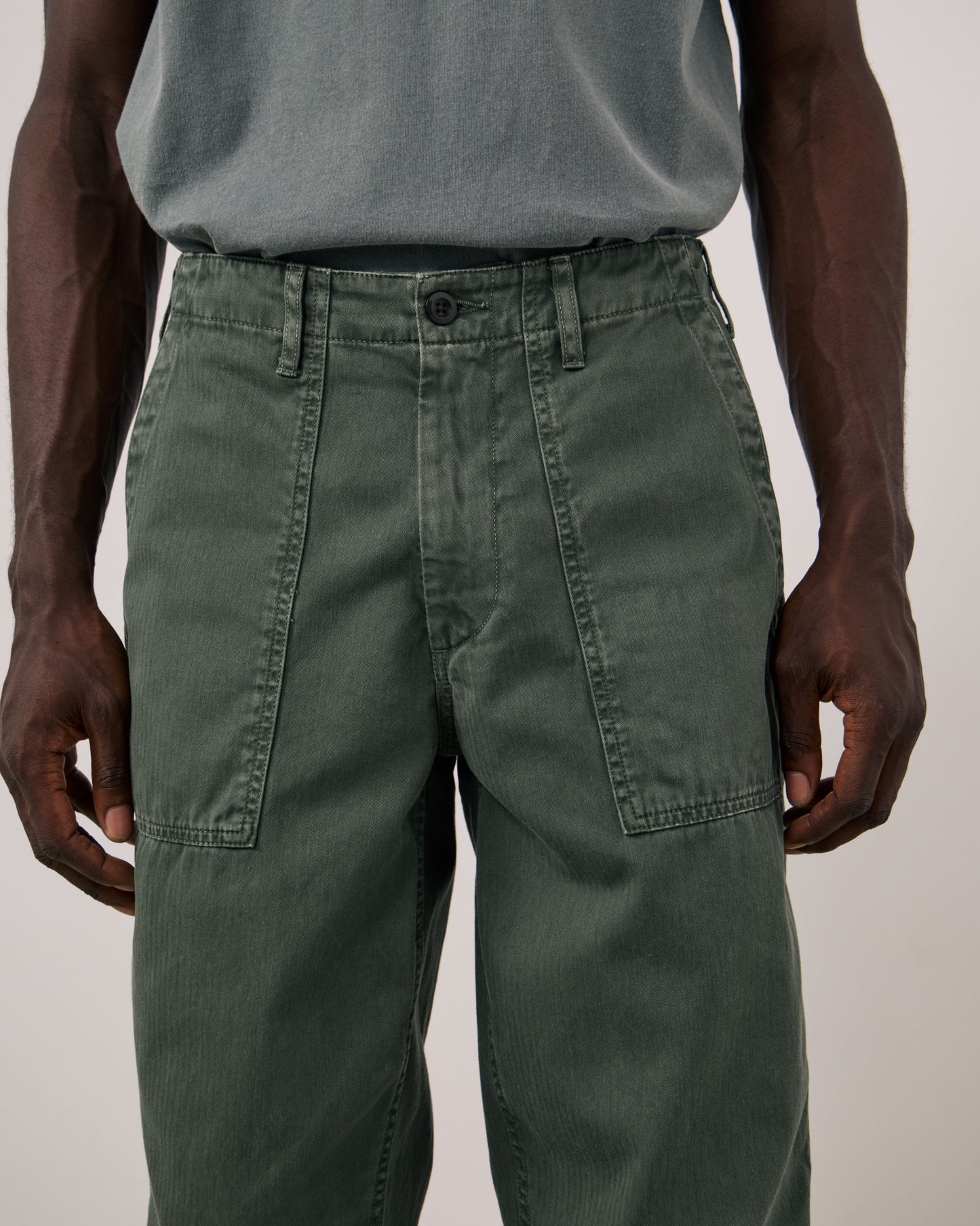 Pantalon Homme en Coton à Chevrons Vert Militaire Fatigue