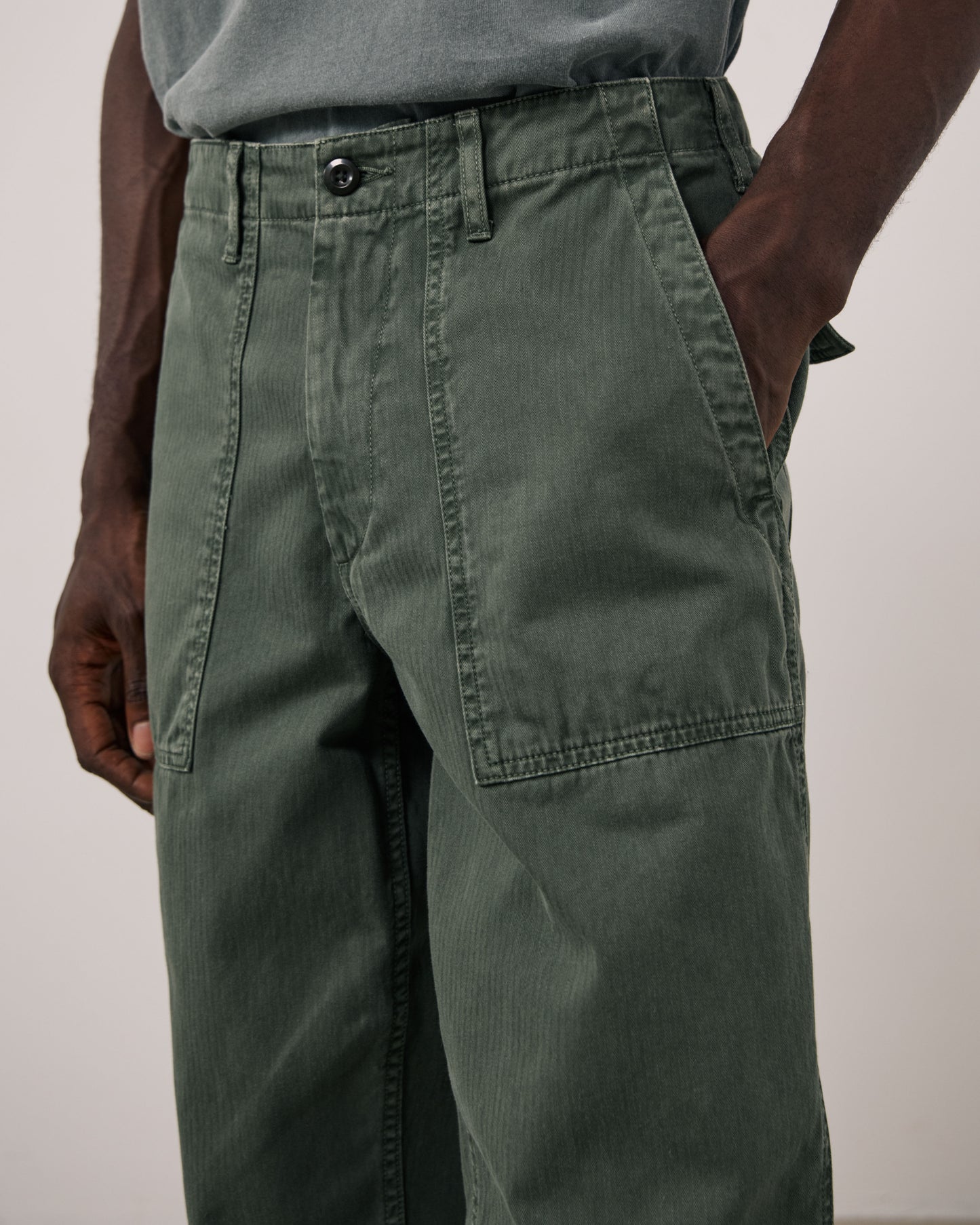 Pantalon Homme en Coton à Chevrons Vert Militaire Fatigue