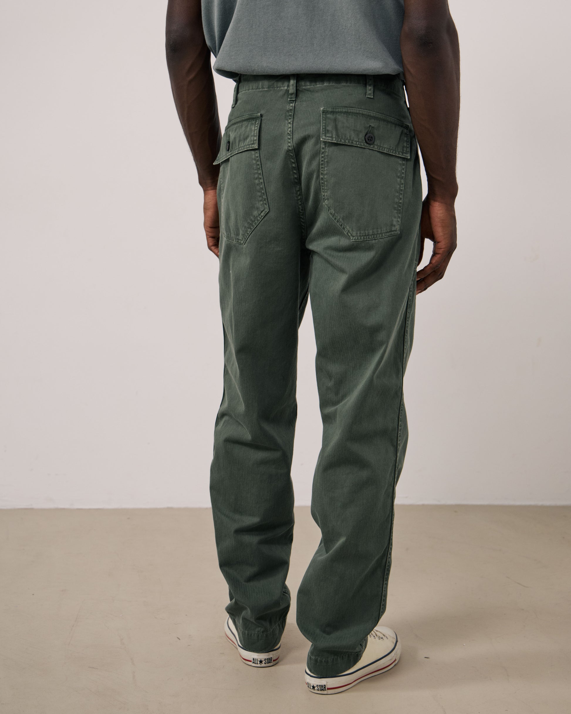 Pantalon Homme en Coton à Chevrons Vert Militaire Fatigue