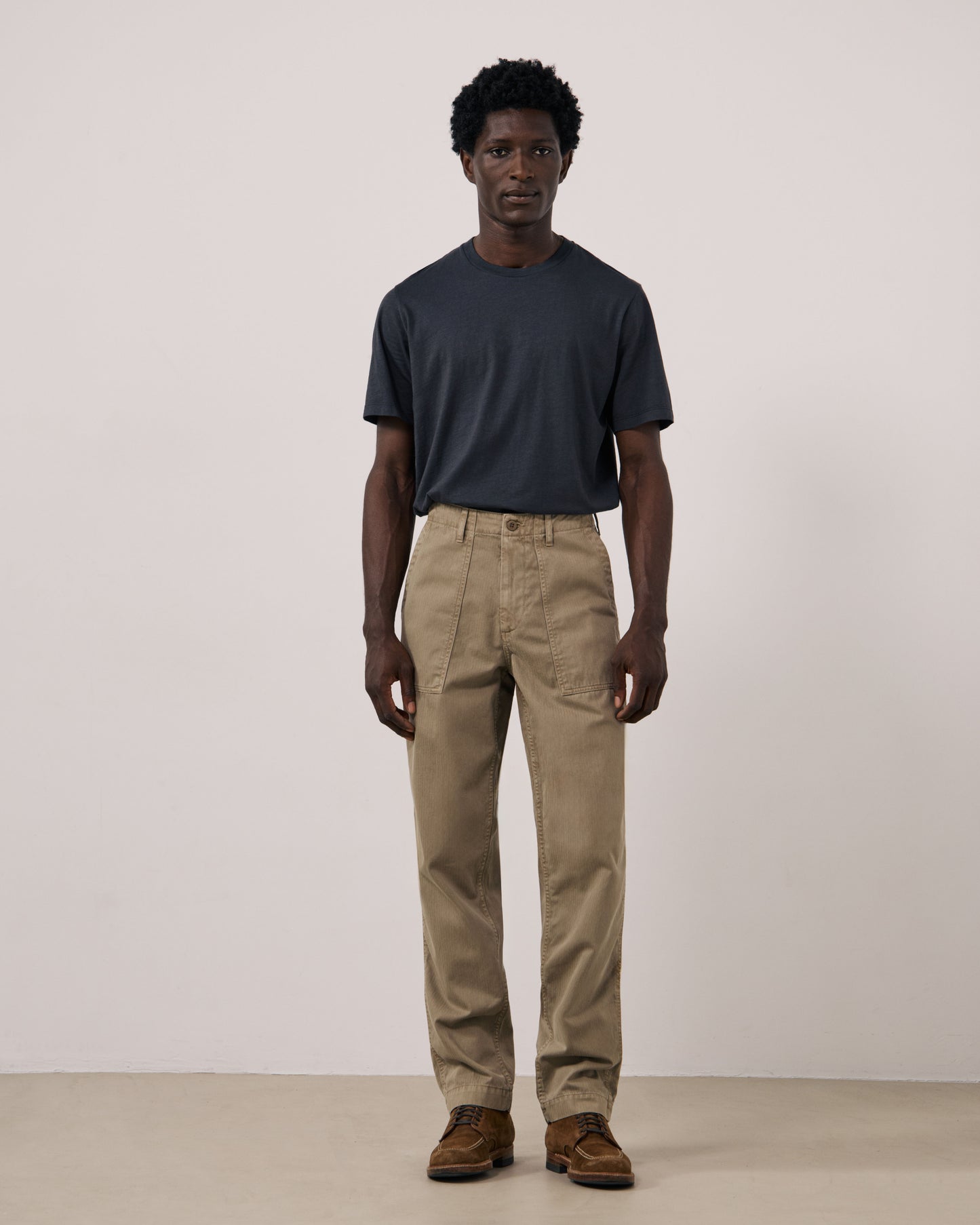 Pantalon Homme en Coton à Chevrons Beige Fatigue