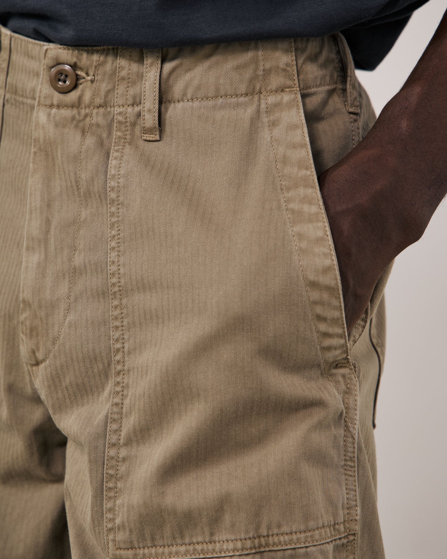Pantalon Homme en Coton à Chevrons Beige Fatigue