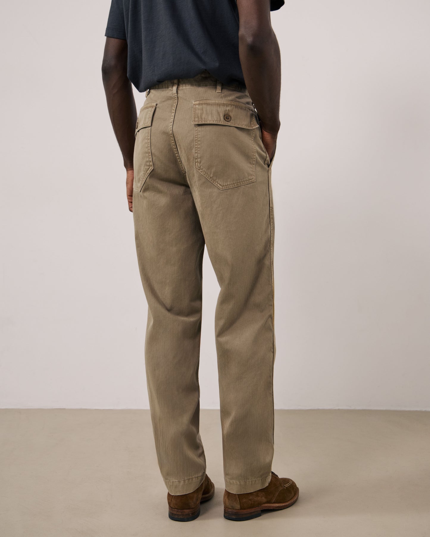 Pantalon Homme en Coton à Chevrons Beige Fatigue